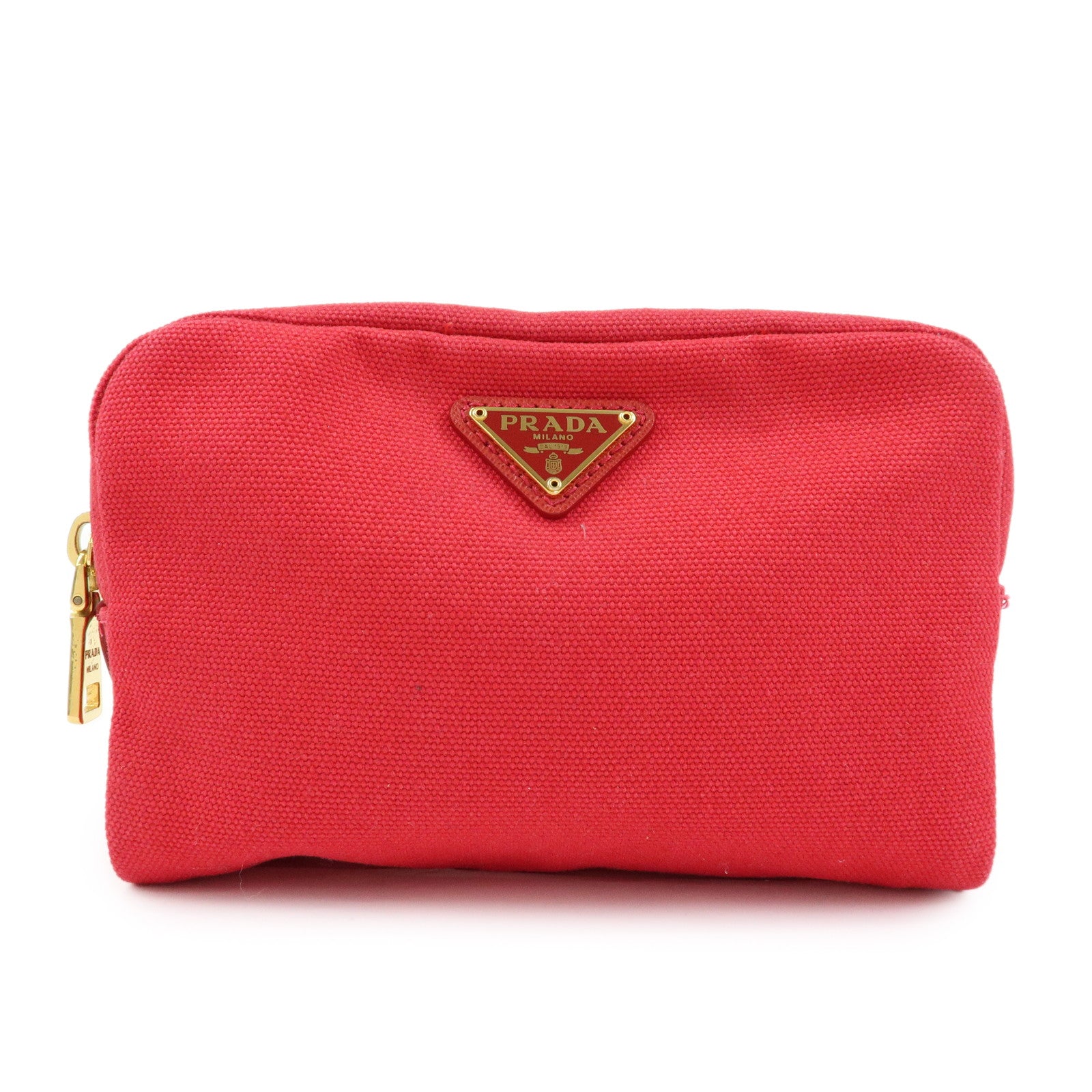 PRADA Triangle Logo Canvas Saffiano Leather Pouch Red 1N0021
