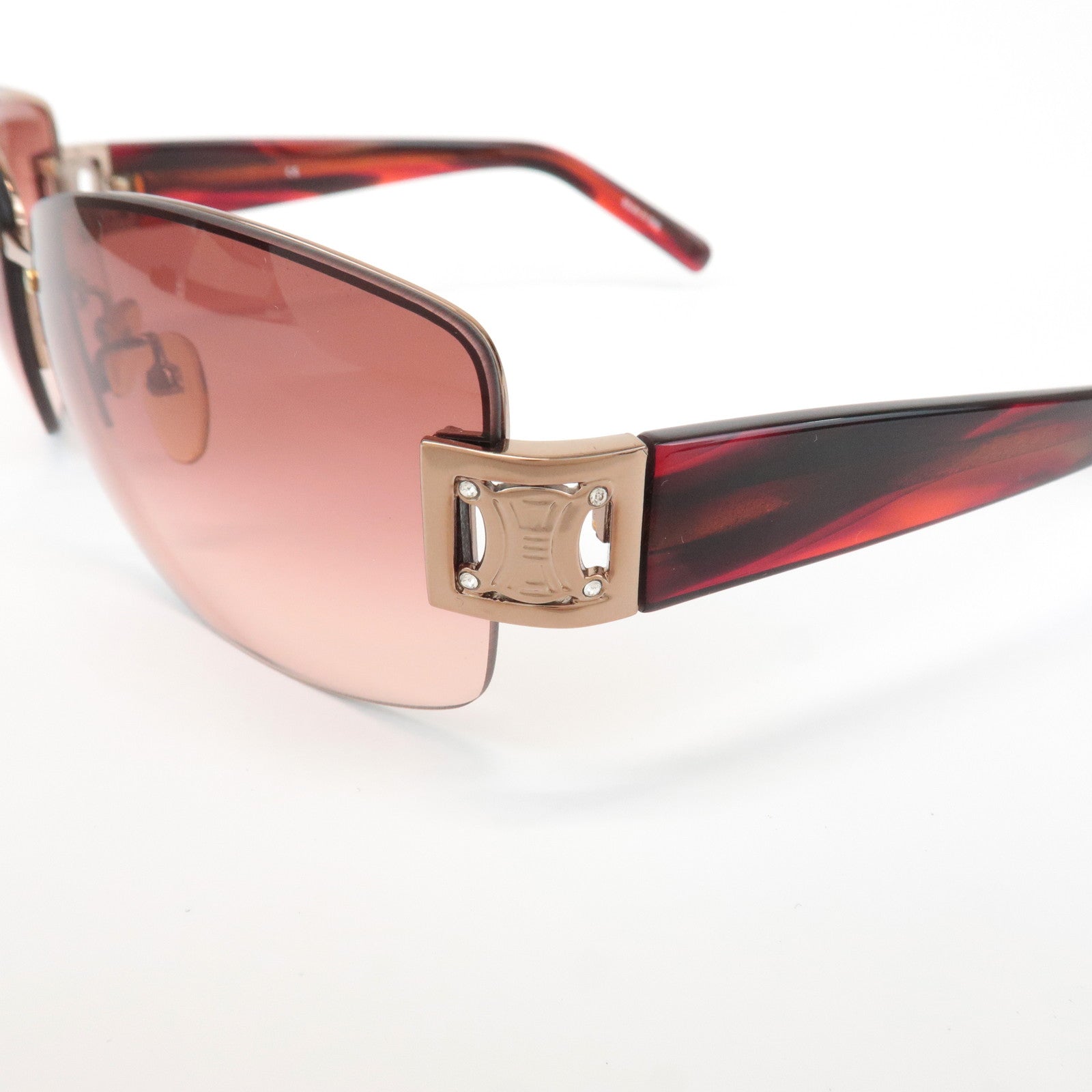 CELINE Plastic Sunglasses Red Silver SC1336S Used