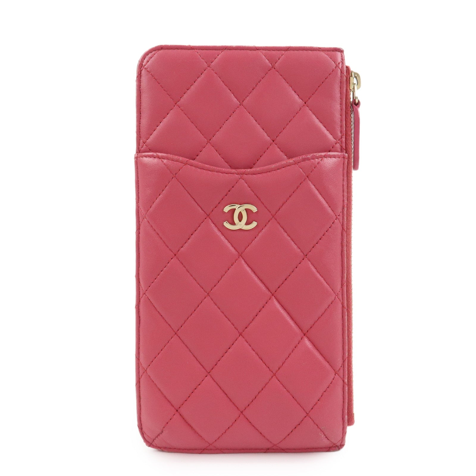 CHANEL COCO Mark Matelasse Lamb Skin Card Fragment Case Pink AP0225