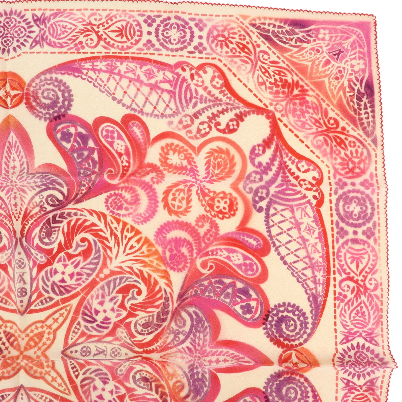 Louis Vuitton Silk 100% Scarf Paisley Design Red Pink M71175