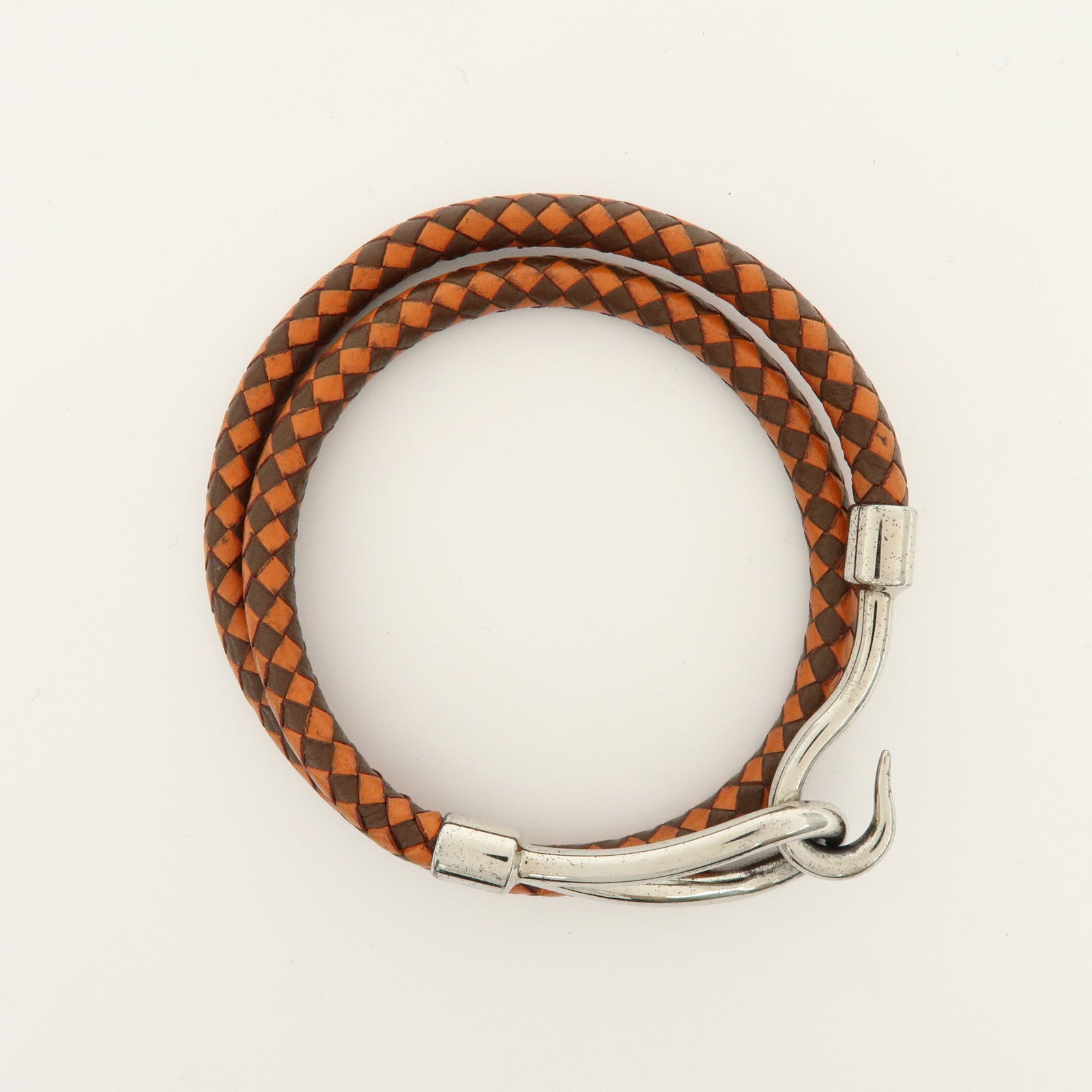 HERMES Jumbo Choker Double Tour Leather Metal Bracelet Orange Brown