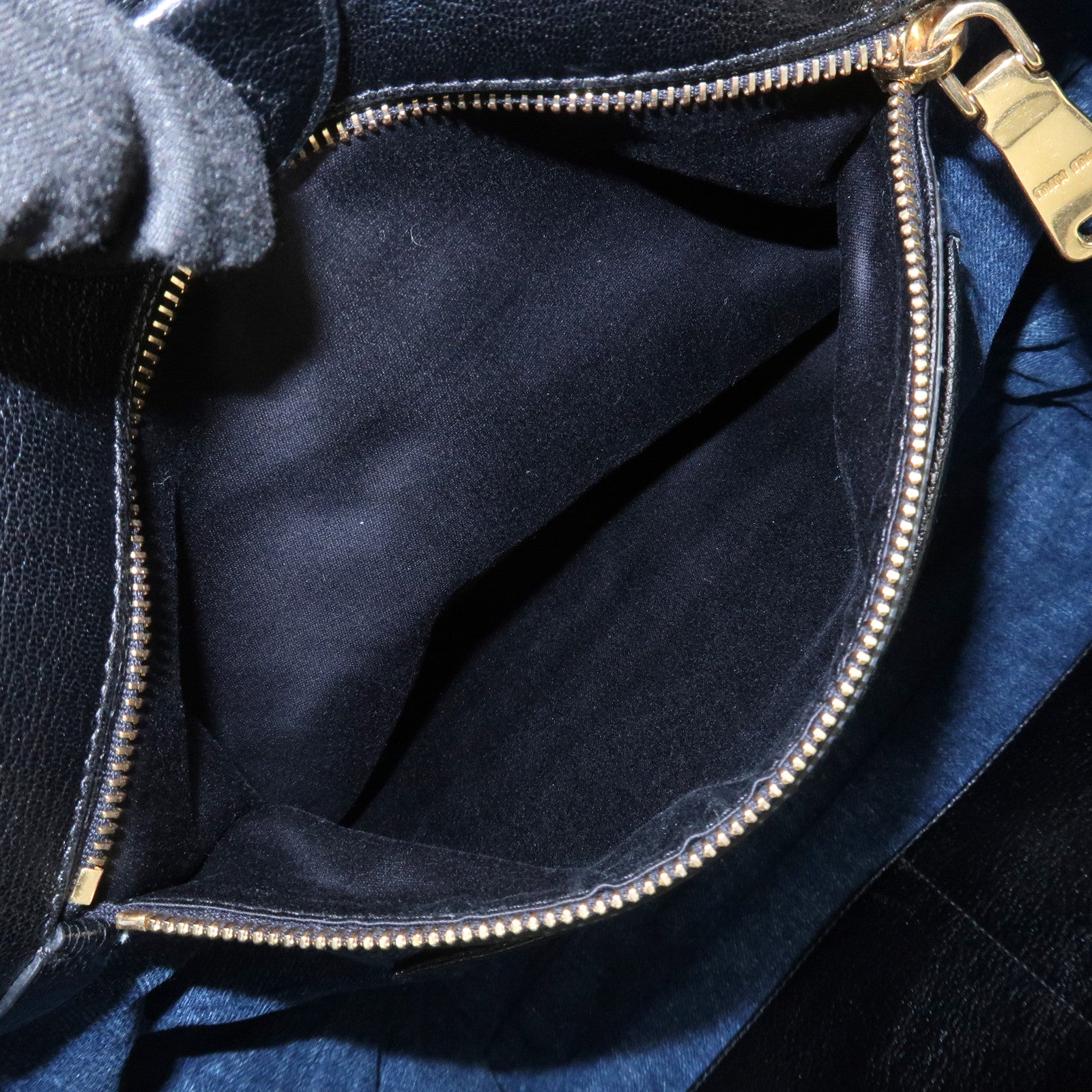 MIU MIU Biker Denim Leather Tote Bag Hand Bag Navy RR1932