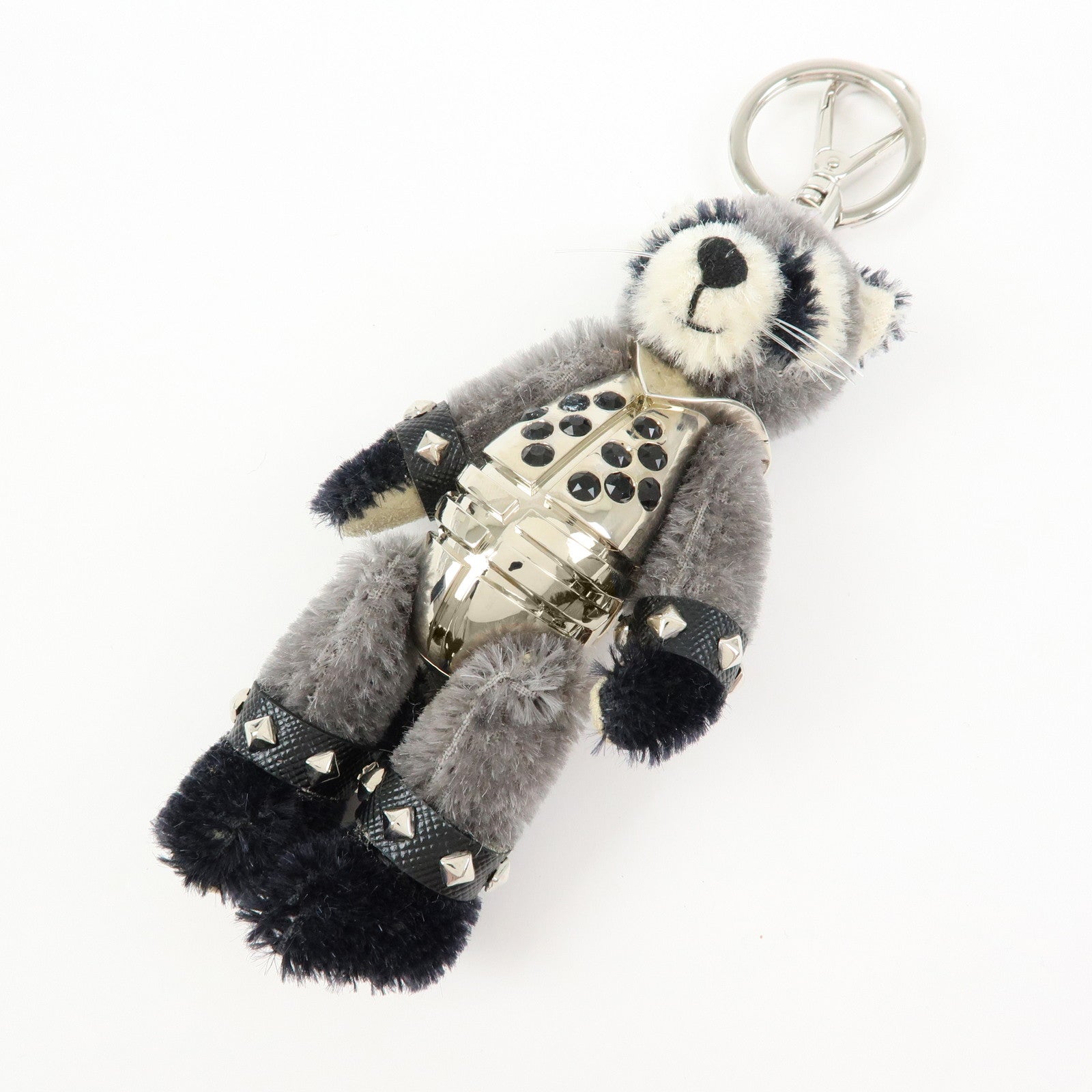 PRADA Beear Polyester Metal Bear Brick Racoon Bag Charm Grey 1ARH56