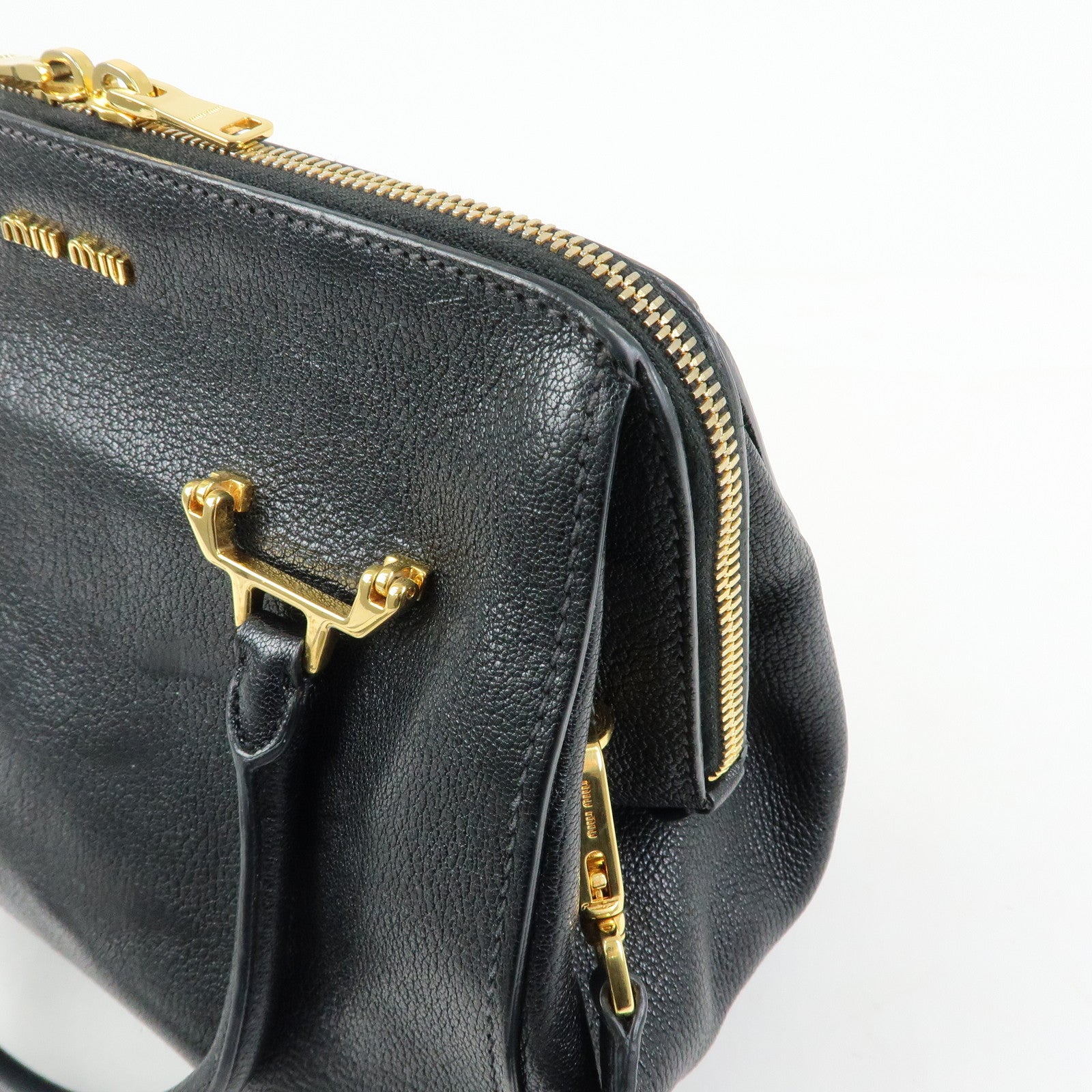 MIU MIU Madras Leather 2Way Bag Hand Bag Shoulder Bag Black