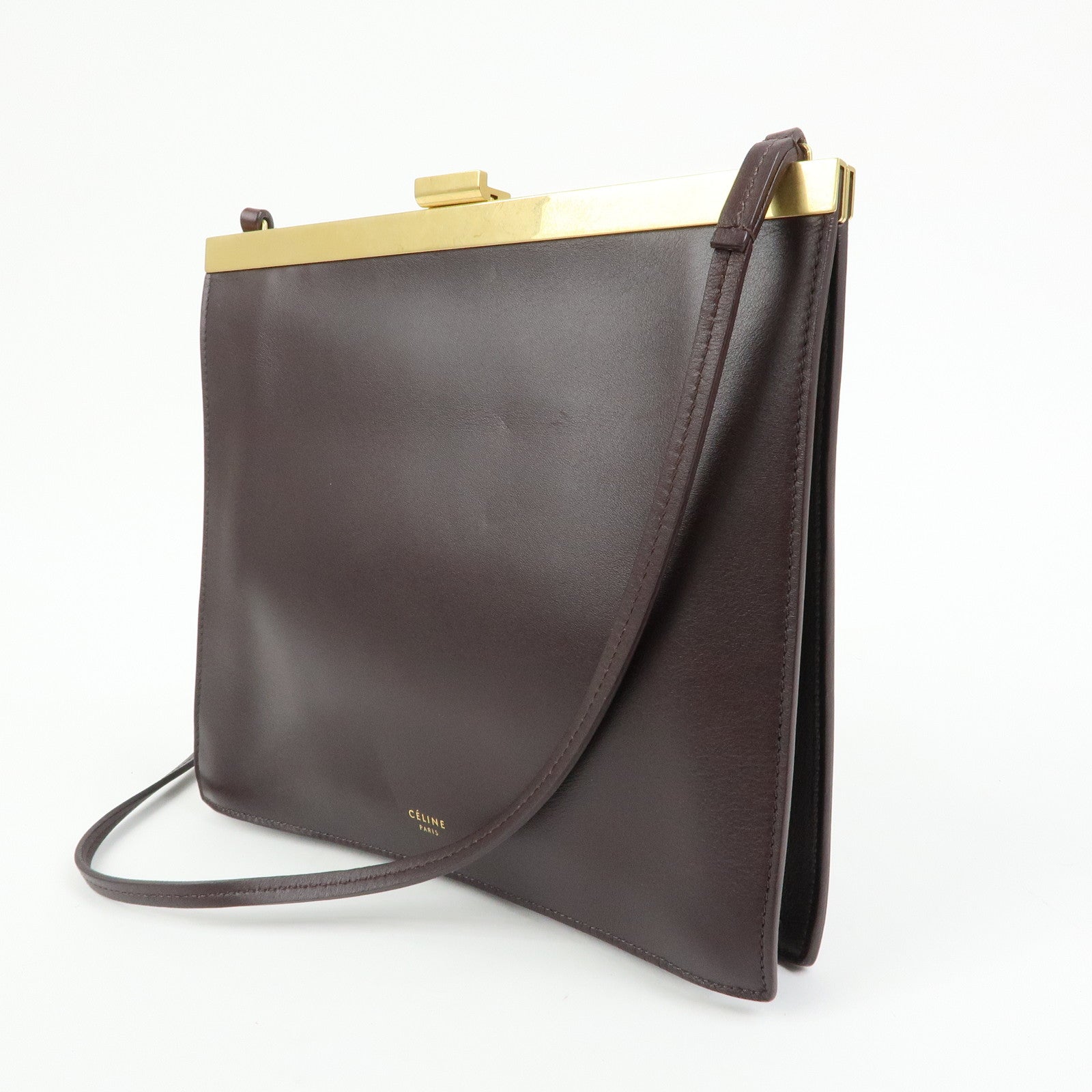 CELINE Leather Mini Clasp Shoulder Bag Dark Brown 181053ASG