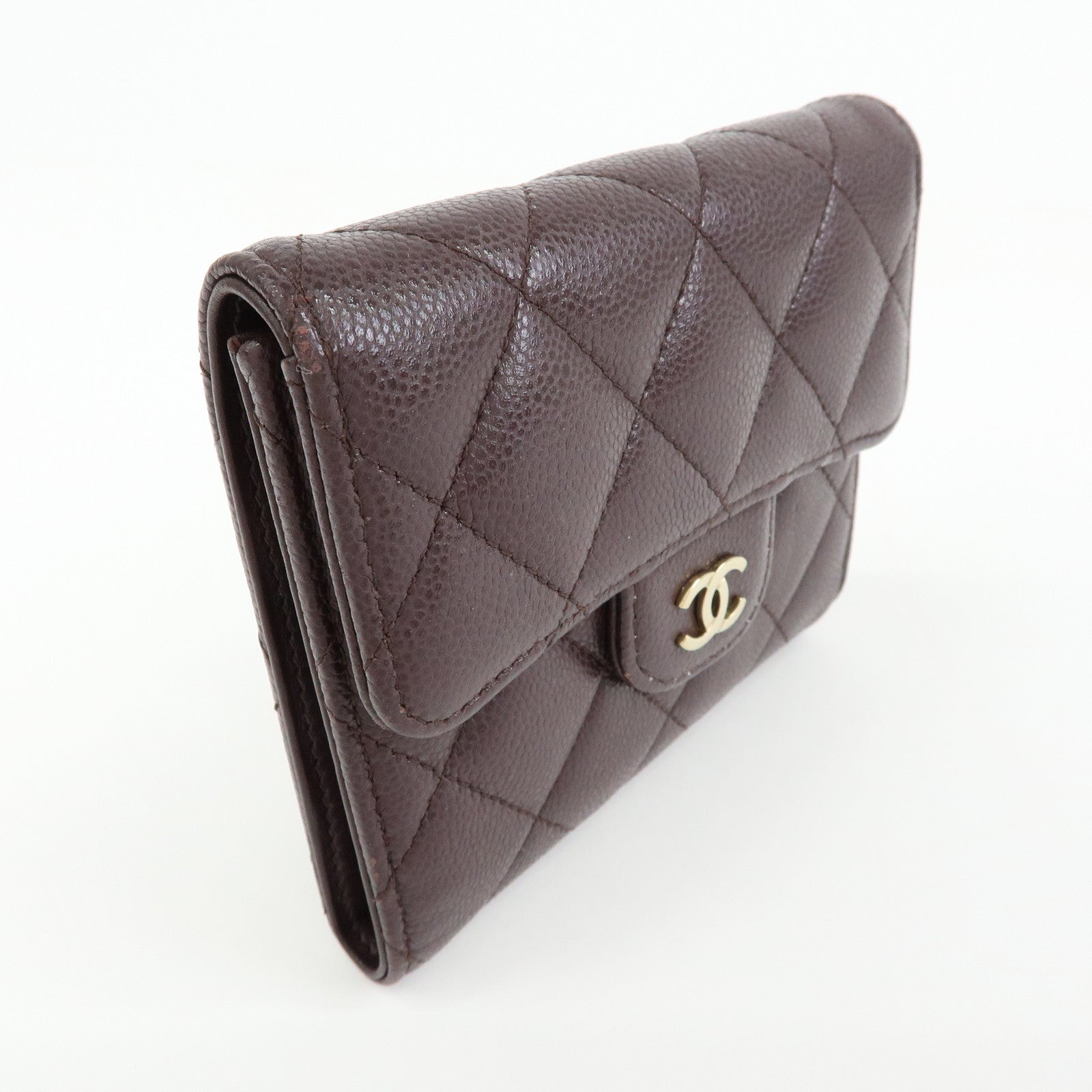 CHANEL Matelasse Caviarskin Small Tri-fold Wallet Brown AP0231