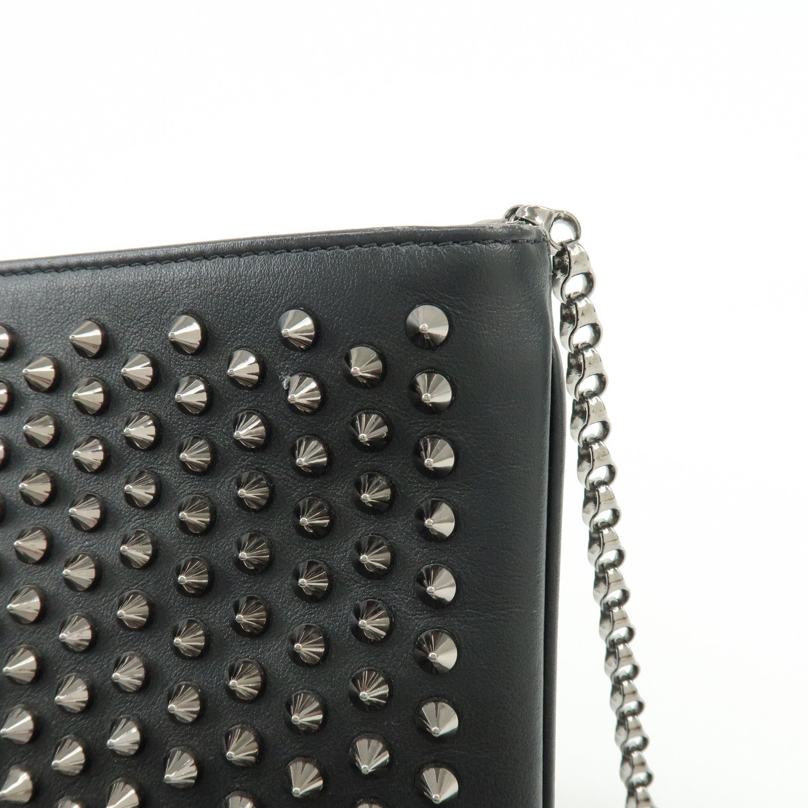 Christian Louboutin Leather 2Way Bag Chain Shoulder Bag Black Red