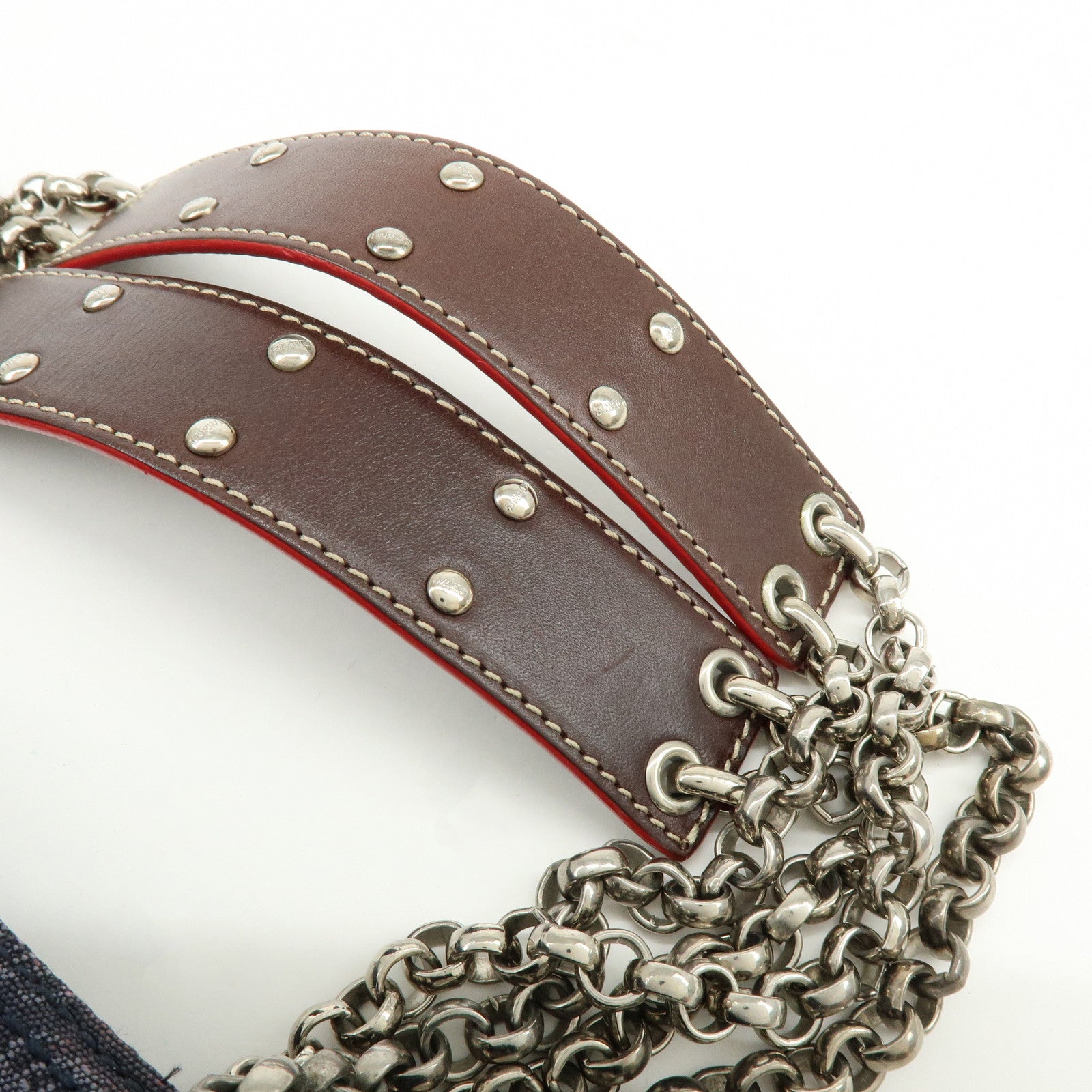 LOEWE Repeat Anagram Canvas Leather Shoulder Bag Blue Brown