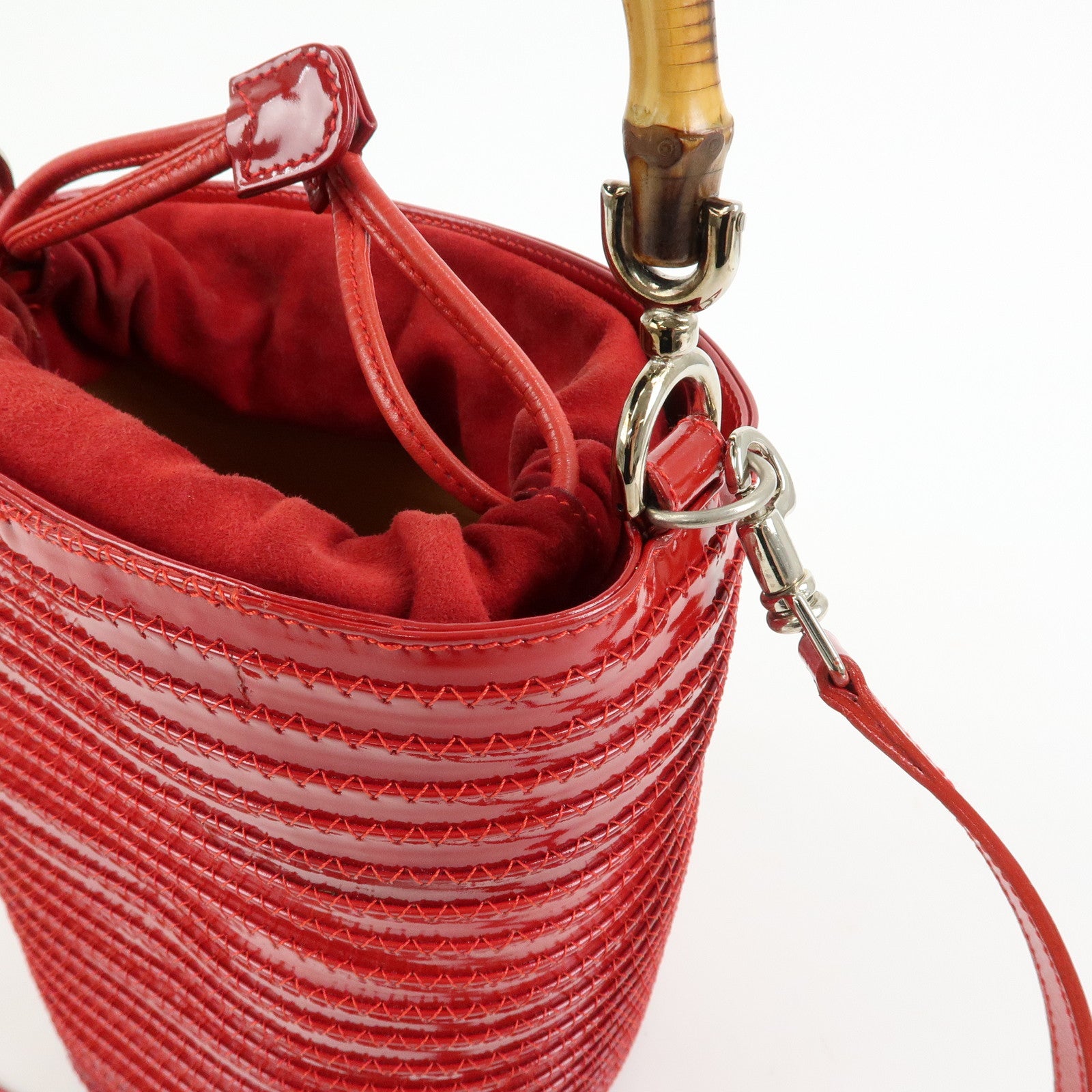 GUCCI Bamboo Patent Leather 2Way Bag Bucket Bag Red 001・01・1722