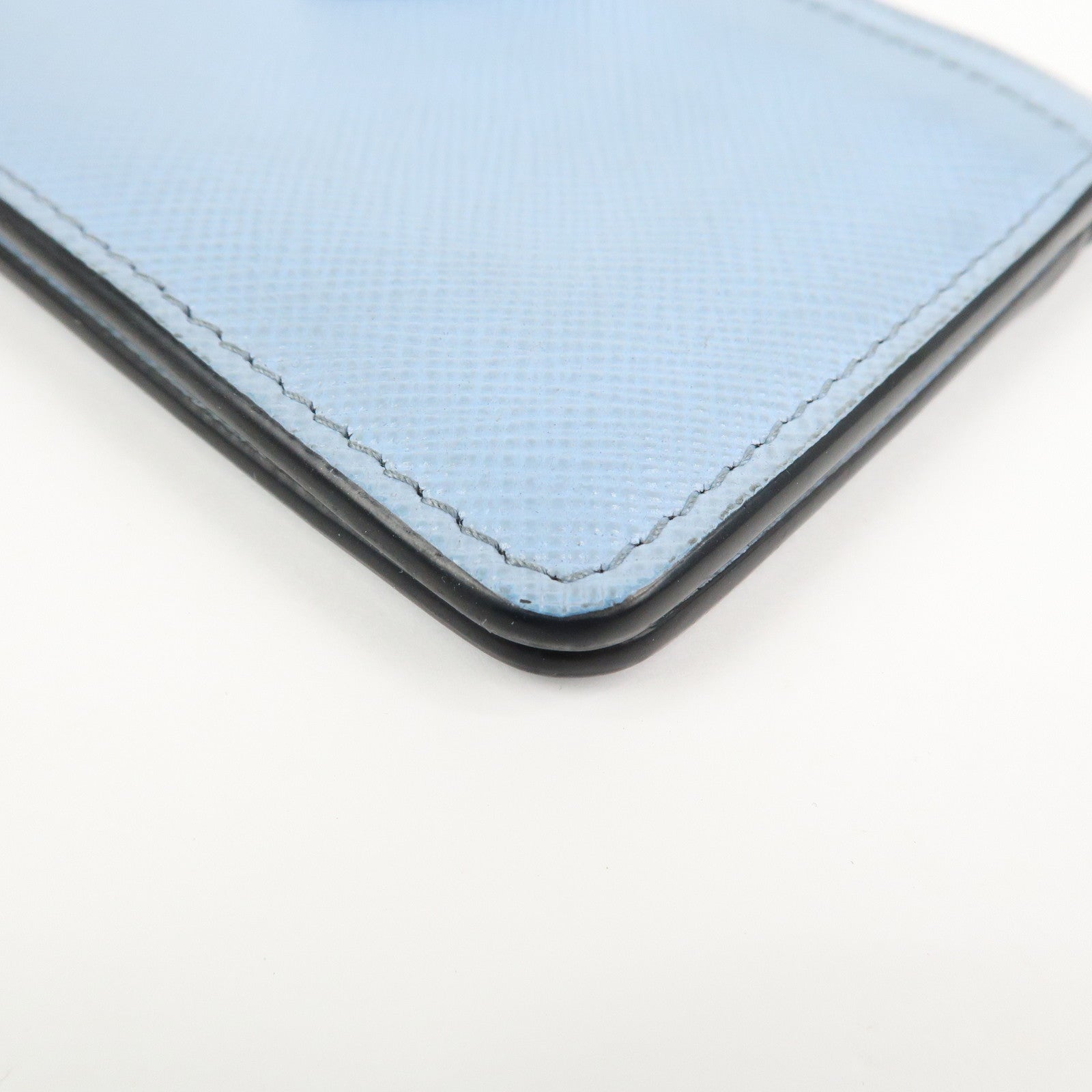 PRADA Triangle Logo Saffiano Leather Card Case Light Blue 2MC084