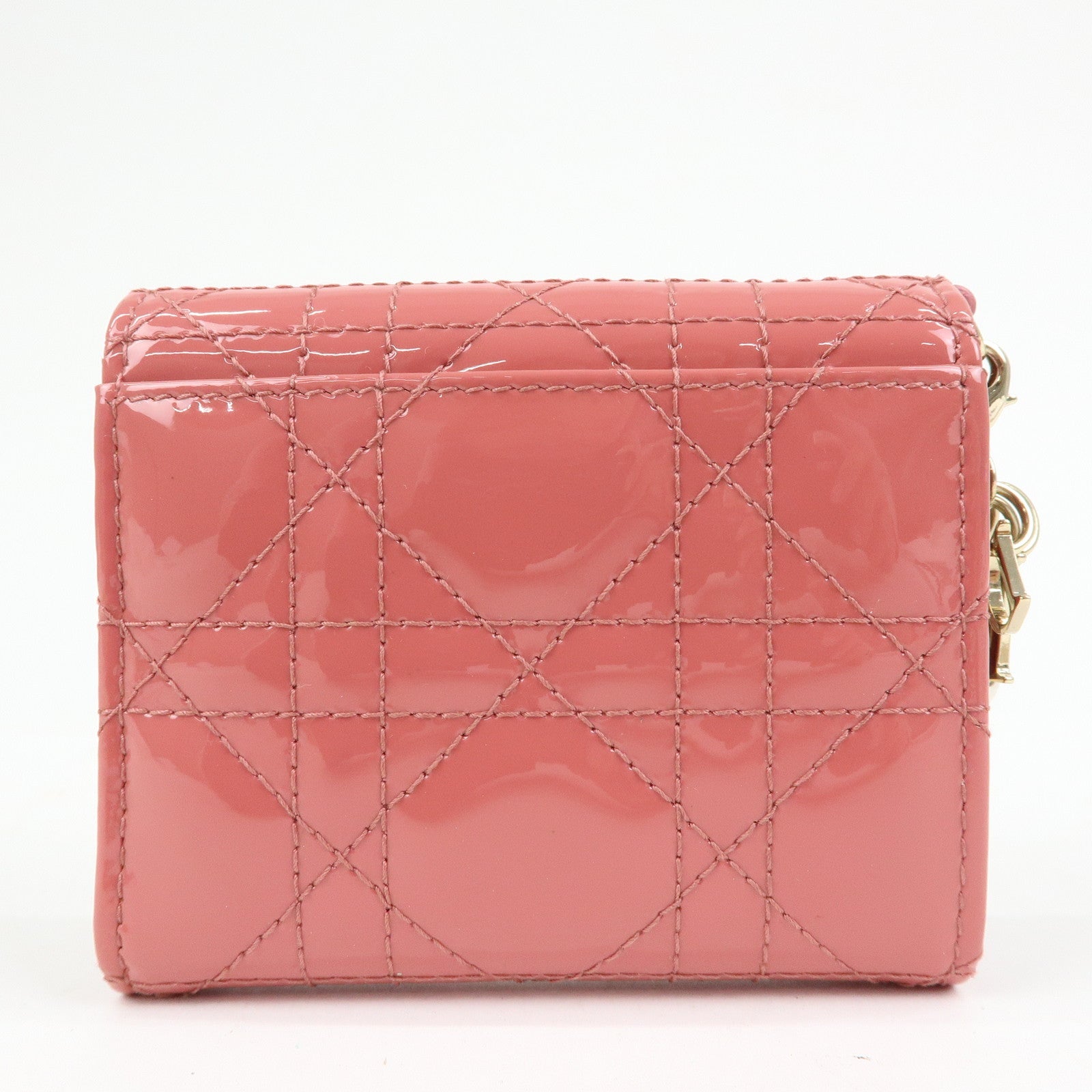 Christian Dior Cannage Patent Leather Bi-fold Compact Wallet Pink