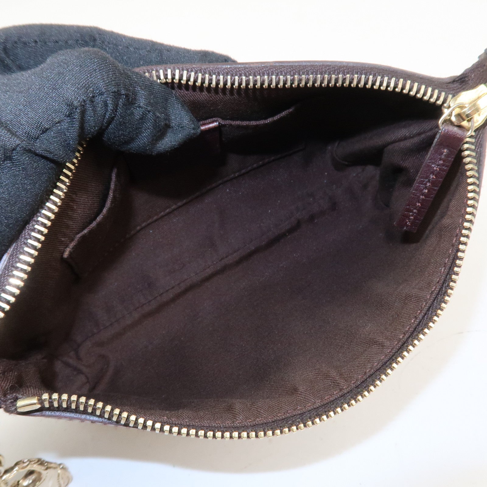 GUCCI Sherry GG Canvas Leather Pouch Hand Bag Beige Brown 152507