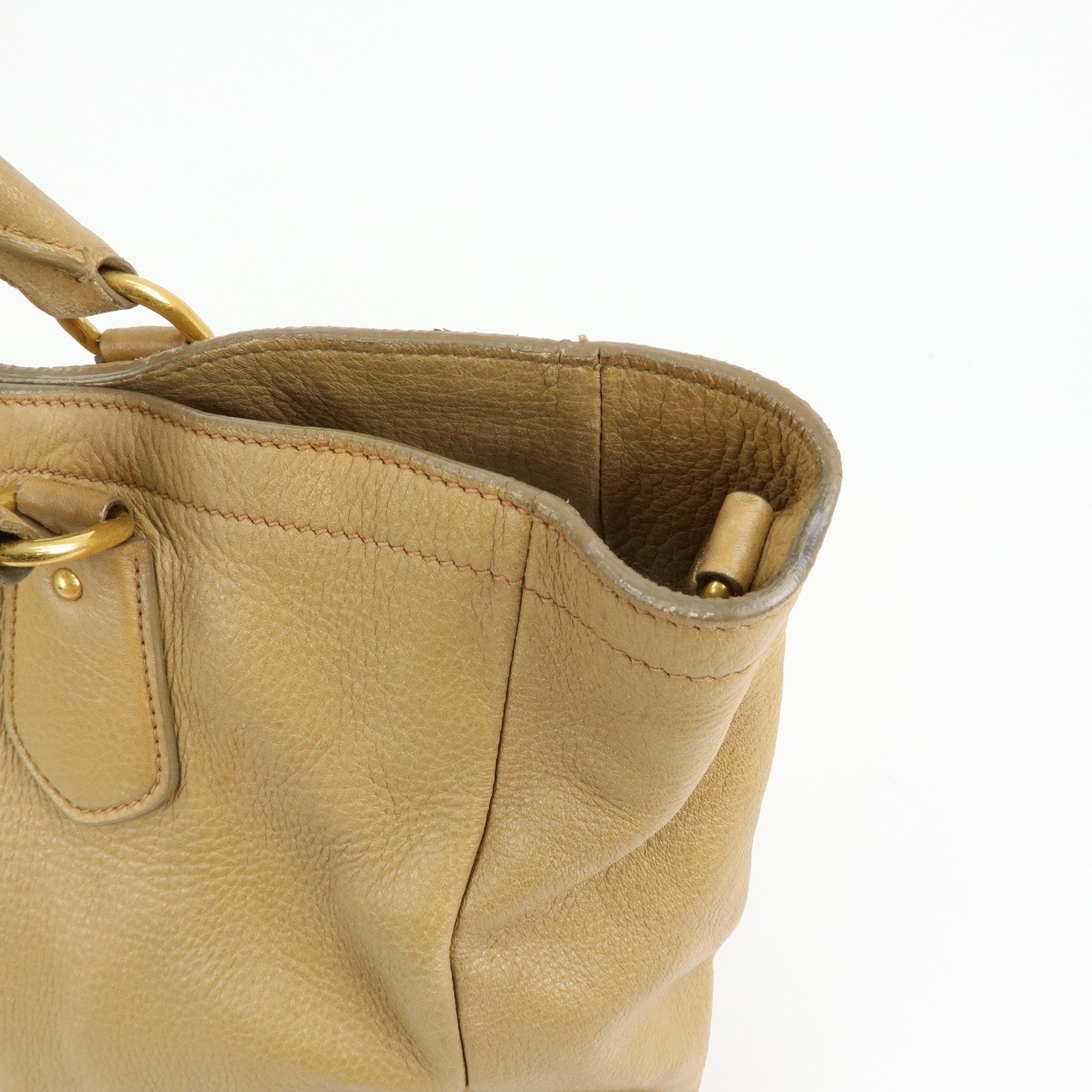 PRADA Calf Leather 2Way Bag Hand Bag Shoulder Bag Beige