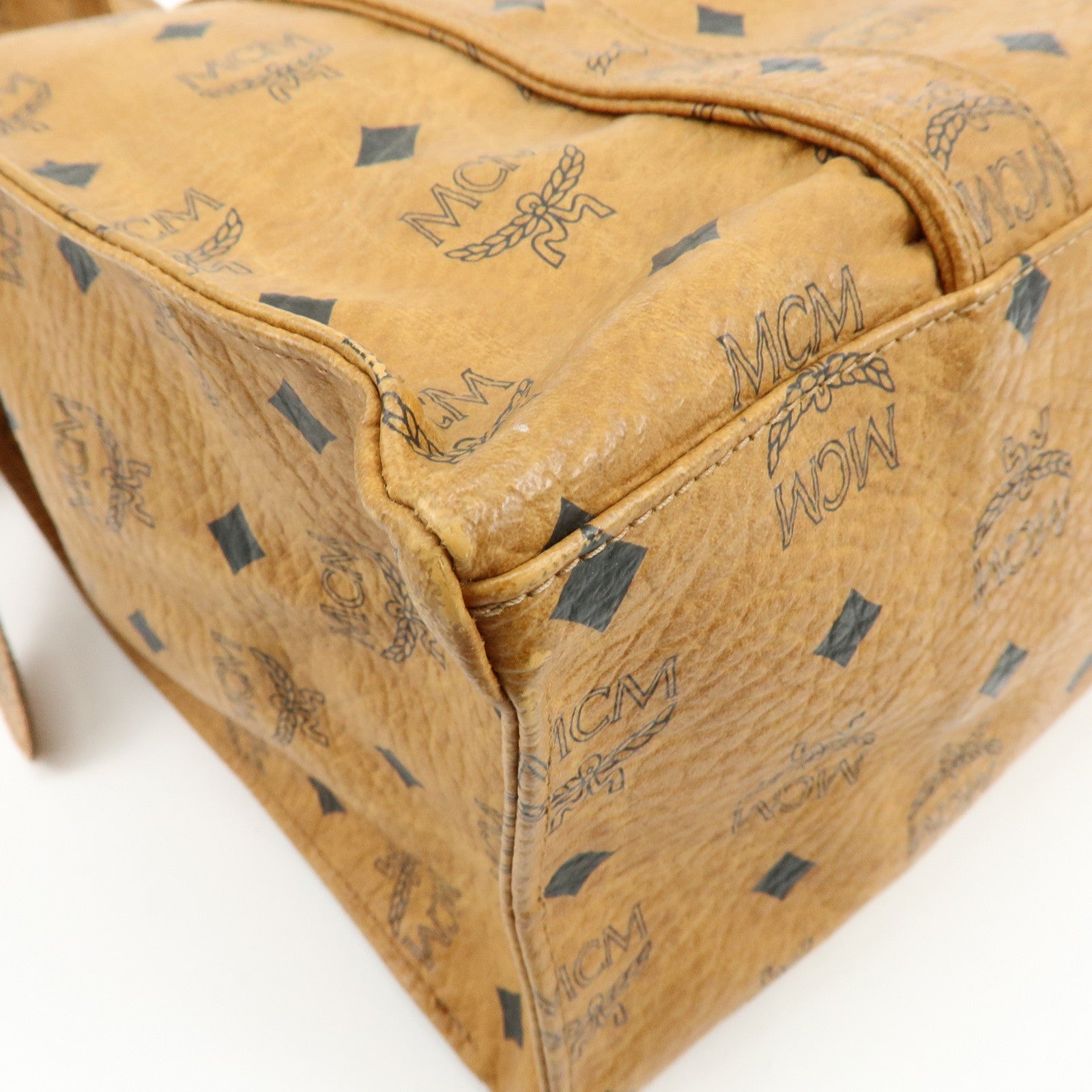 MCM Visetos PVC Tote Bag Shoulder Bag Hand Bag Cognac Brown