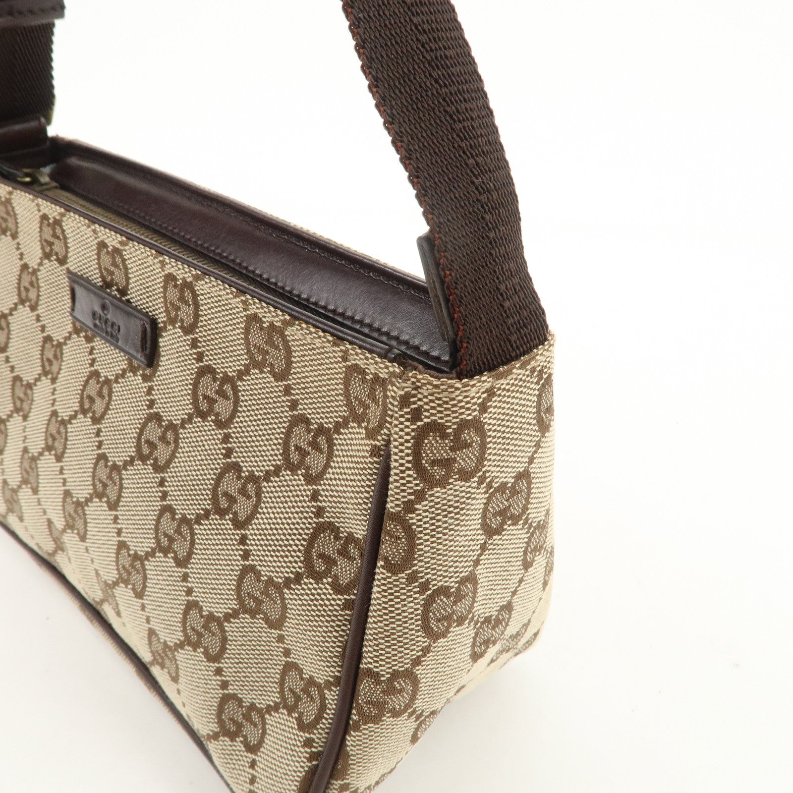 GUCCI GG Canvas Leather Mini Handbag Pouch Beige Brown 106644