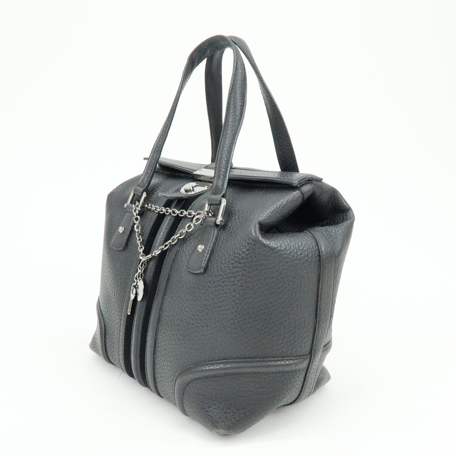 GUCCI Leather Velor Hand Bag Doctor's Bag Shoulder Bag Black 146002