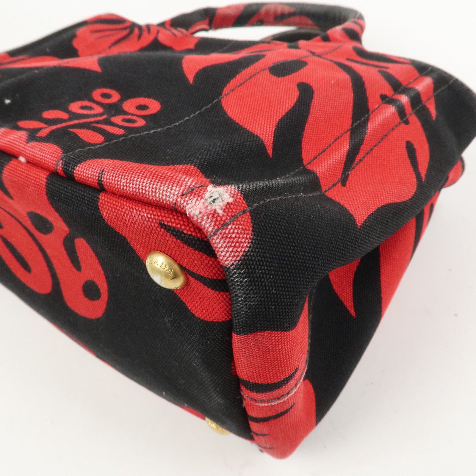 PRADA Canapa Mini 2Way Bag Tote Bag Black Red BN2439G
