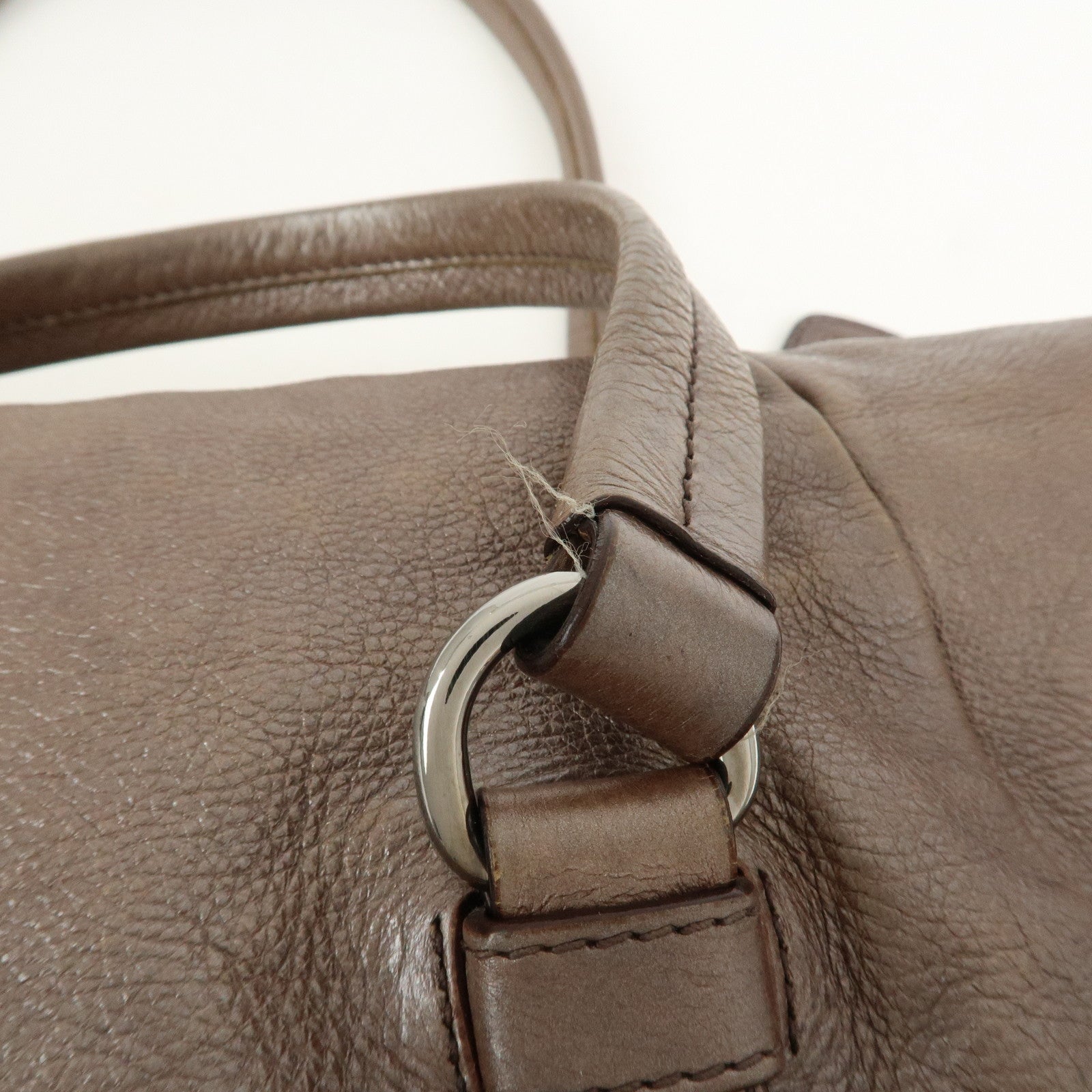 PRADA Logo Leather Shoulder Bag Hand Bag Metallic Brown BR3901