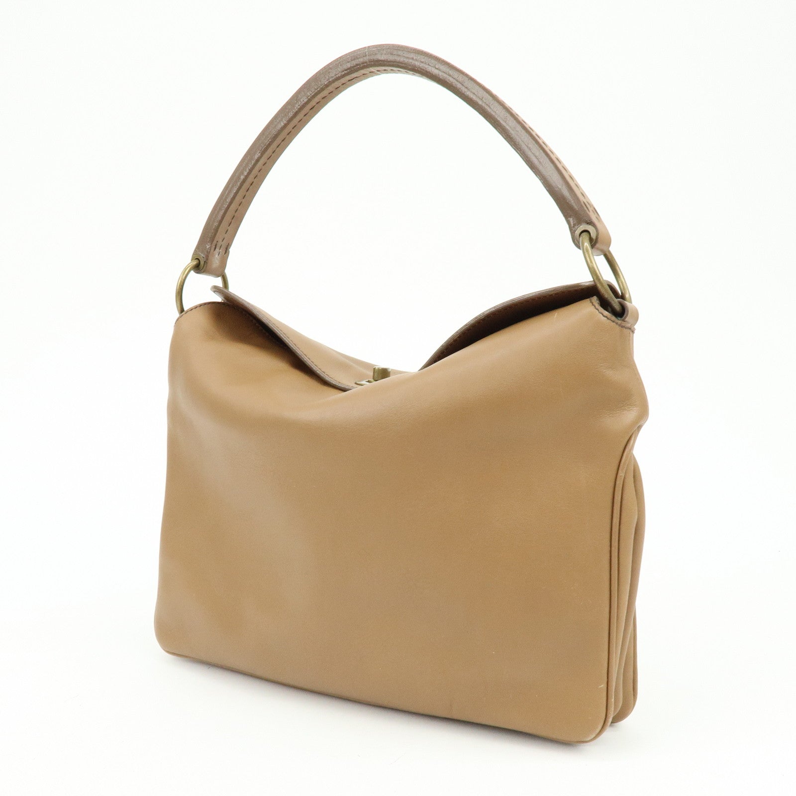 MIU MIU Logo Leather Shoulder Bag Hand Bag Brown