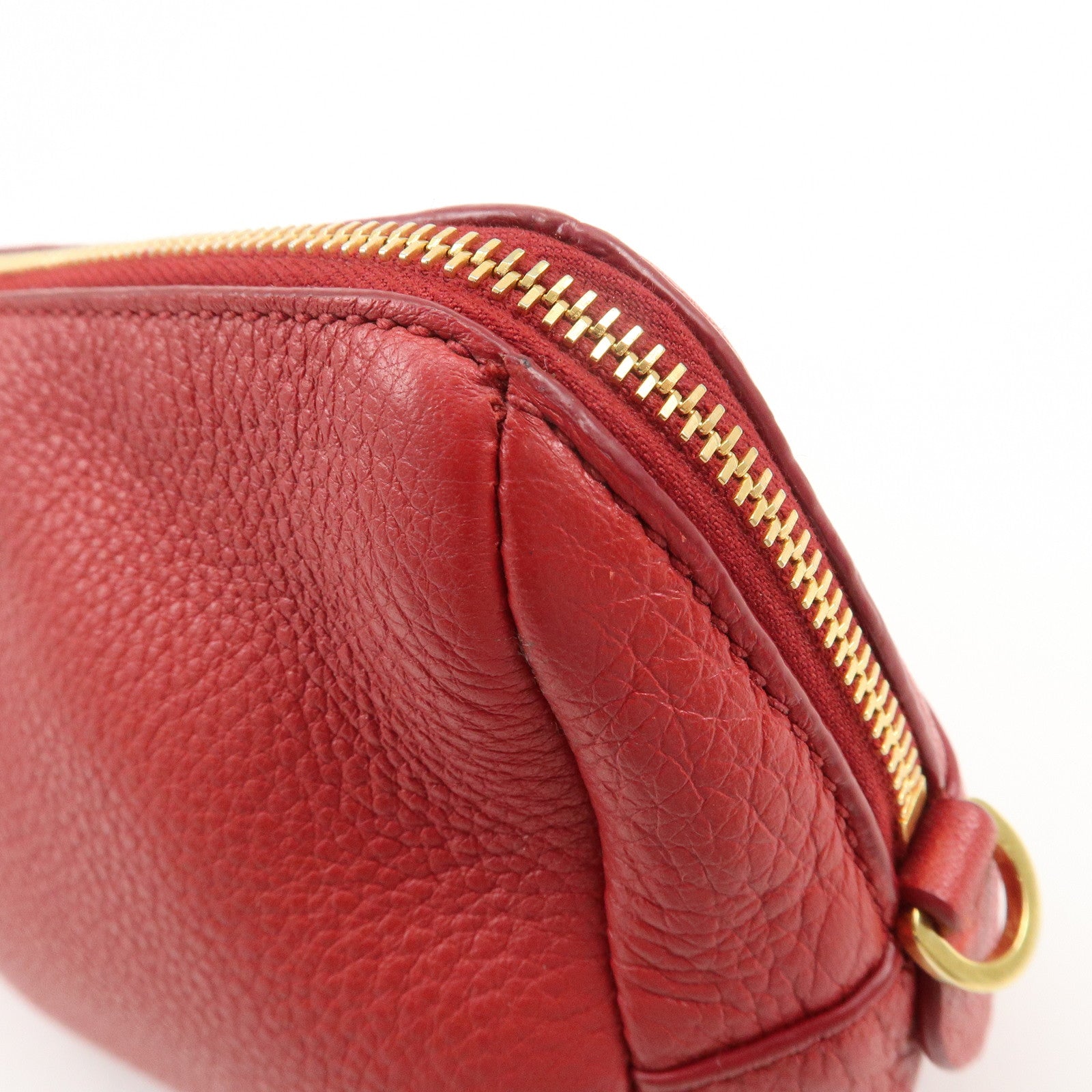 PRADA Logo Leather Pouch Cosmetic Pouch Red