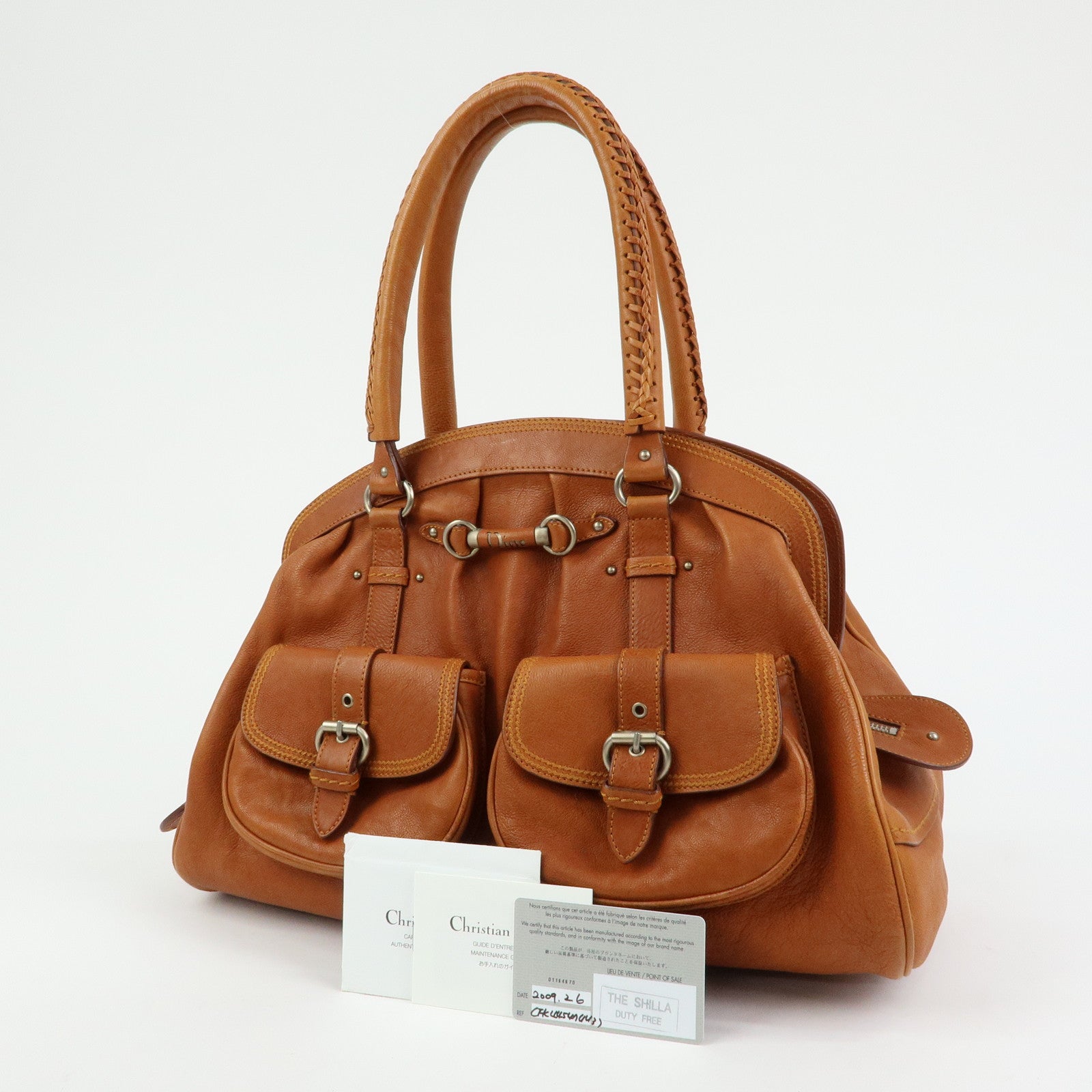 Christian Dior Leather Hand Bag Boston Bag Doctor's Bag Brown