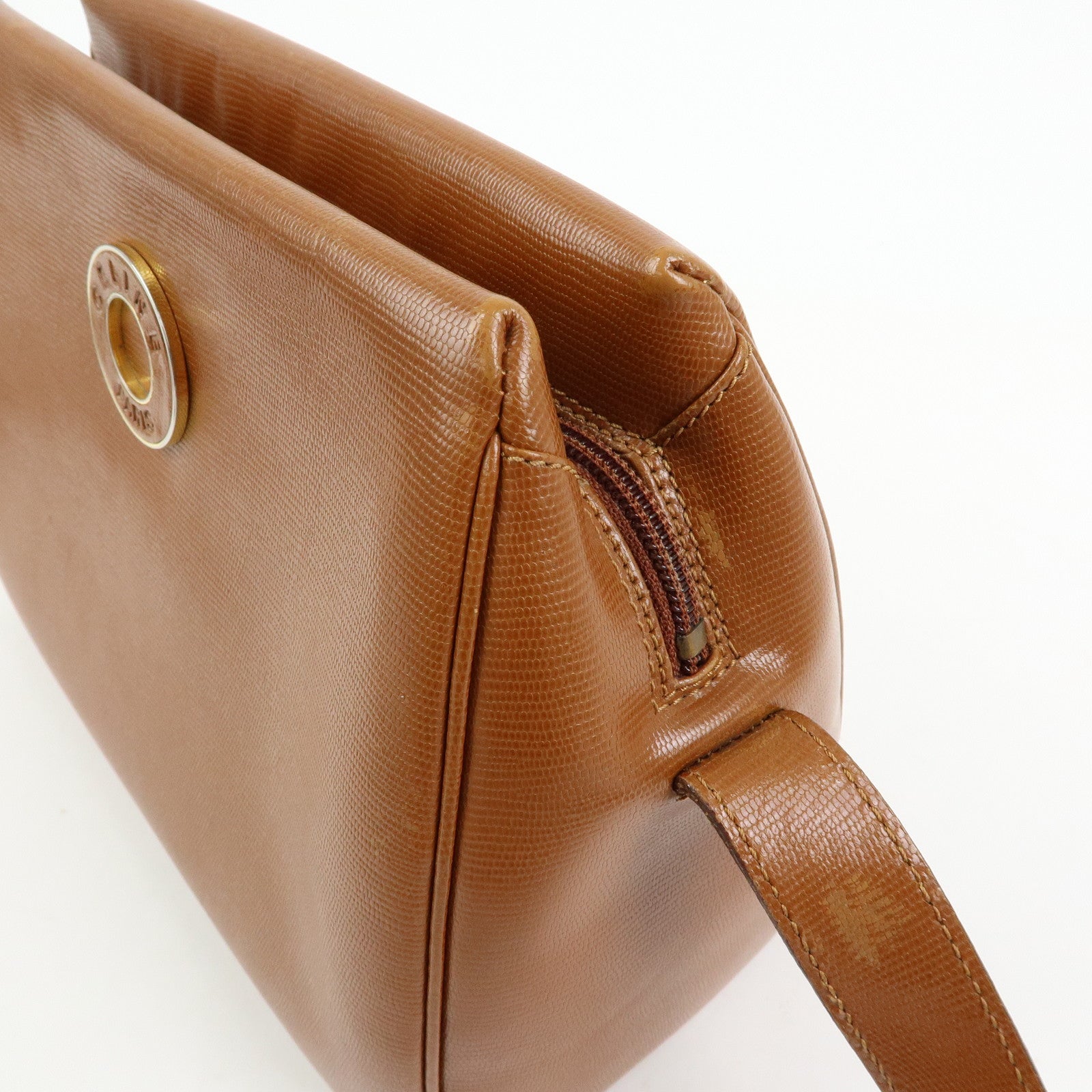 CELINE Ring Logo Leather Shoulder Bag Crossbody Bag Camel