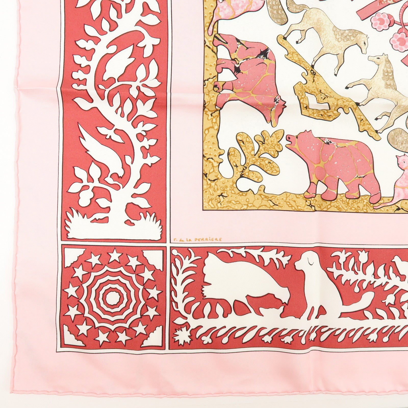 HERMES Carre 90 Silk 100% Scarf EARLY AMERICA Pink