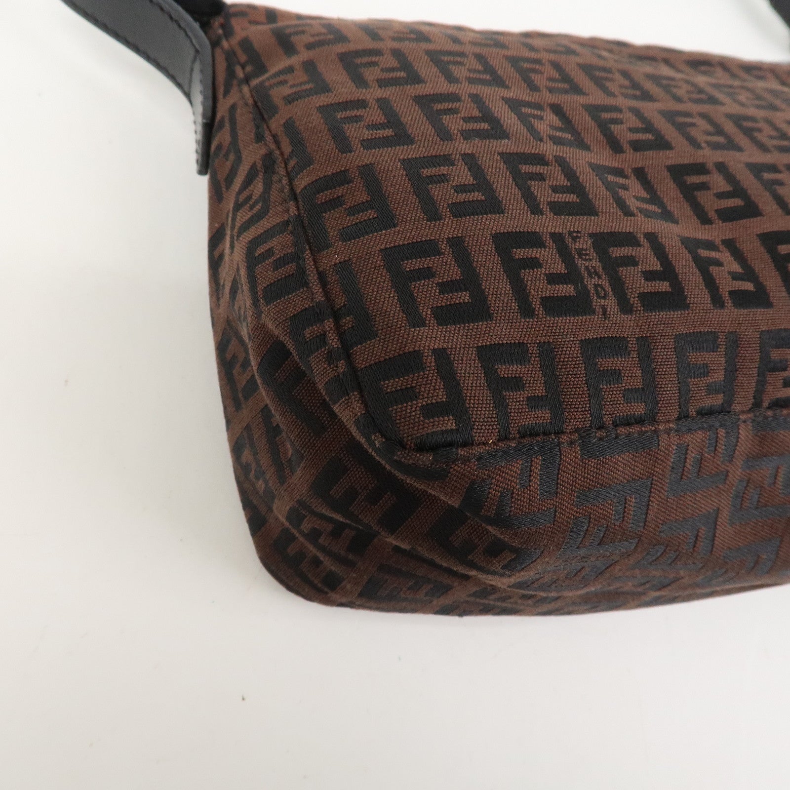 FENDI Zucchino Canvas Leather Shoulder Bag Hand Bag Brown 8BR444