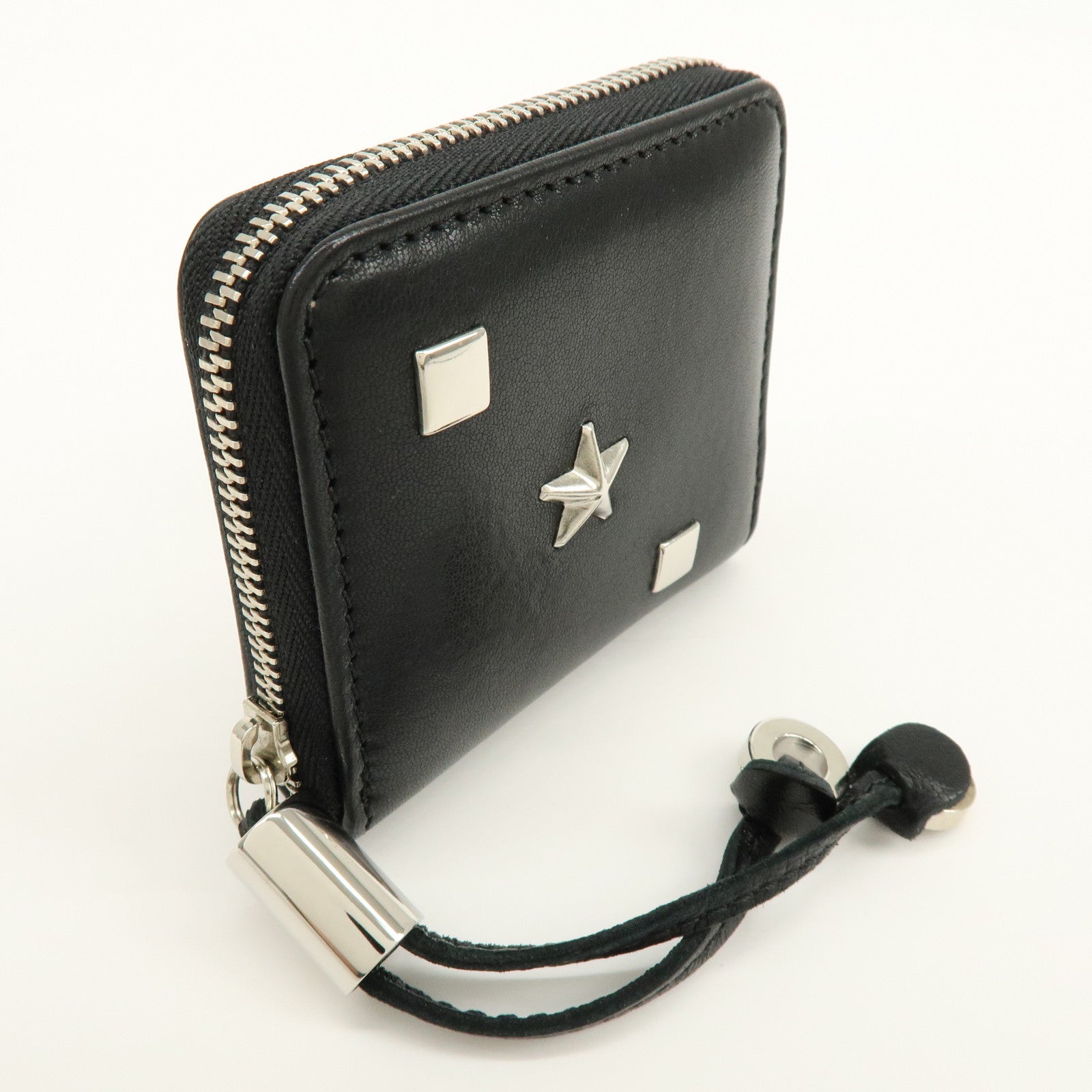 JIMMY CHOO Penny Star Studs Leather Coin Case Coin Wallet Black