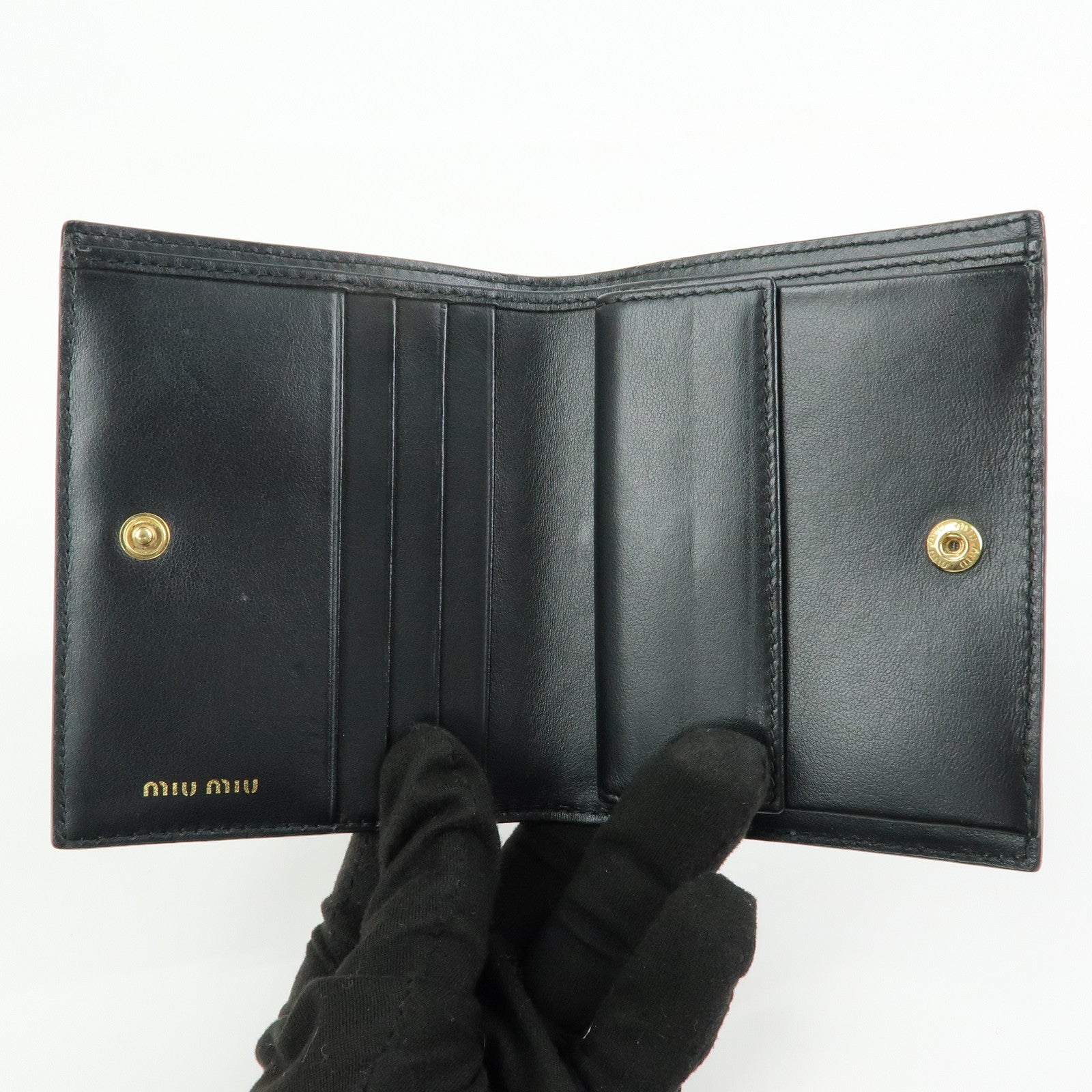 MIU MIU Embossed Patent Leather Bi-fold Compact Wallet Black 5MV204