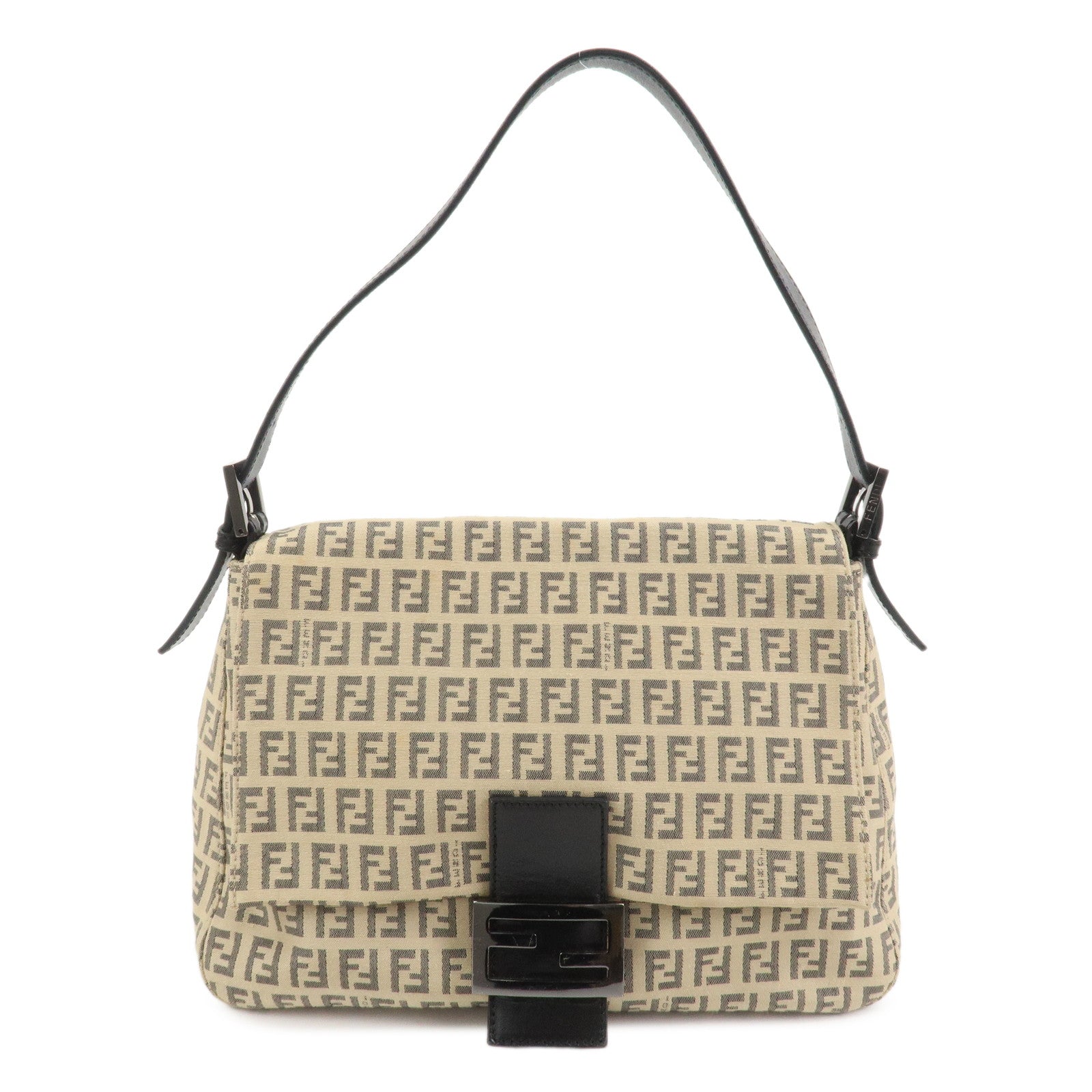 FENDI Zucchino Mamma Baguette Canvas Leather Shoulder Bag 8BR001