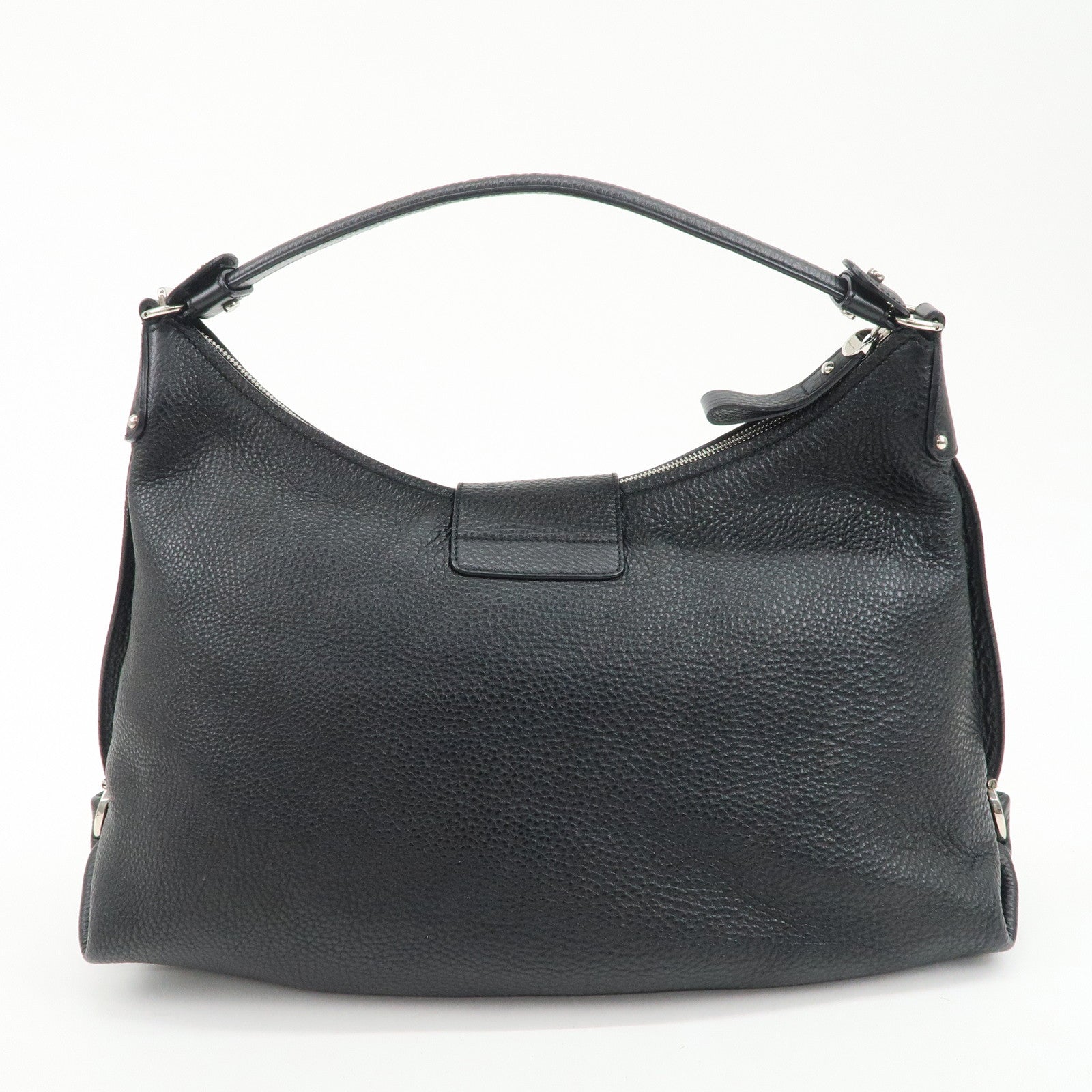 Ferragamo Gancini Leather Shoulder Bag Hand Bag Black Silver HDW
