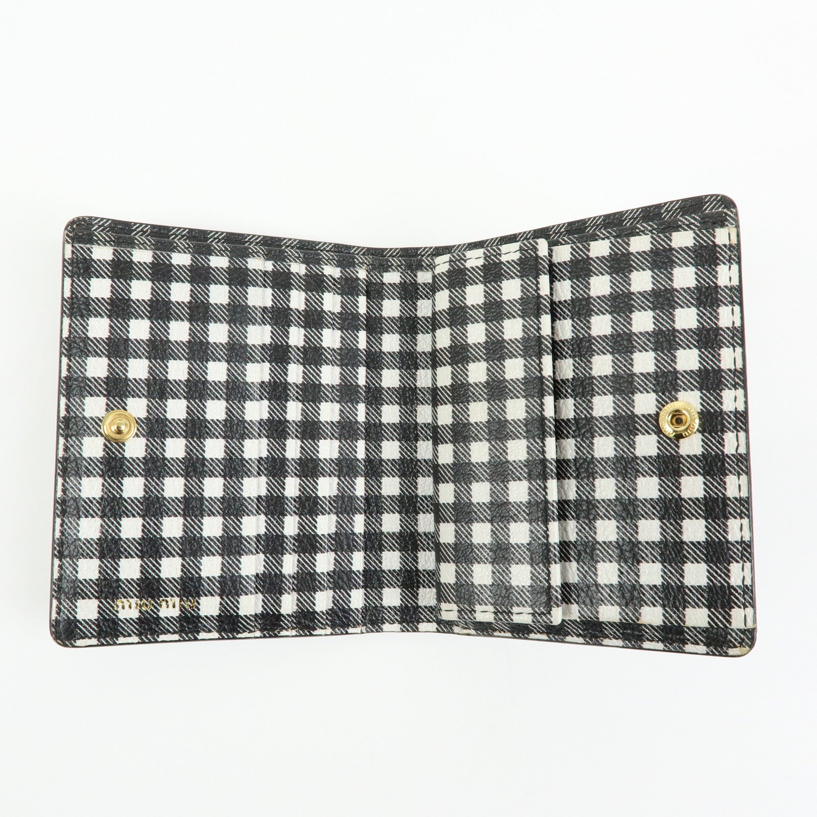 MIU MIU PVC Gingham Bi-fold Compact Wallet Black White 5MV204