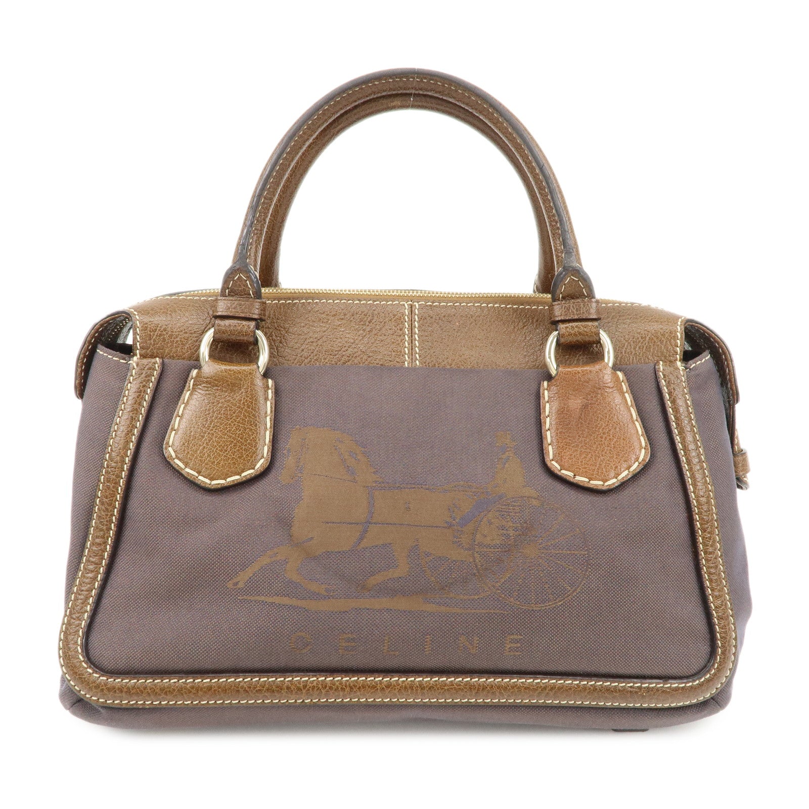 CELINE  Leather Canvas Hand Bag Sulky Print Brown Used