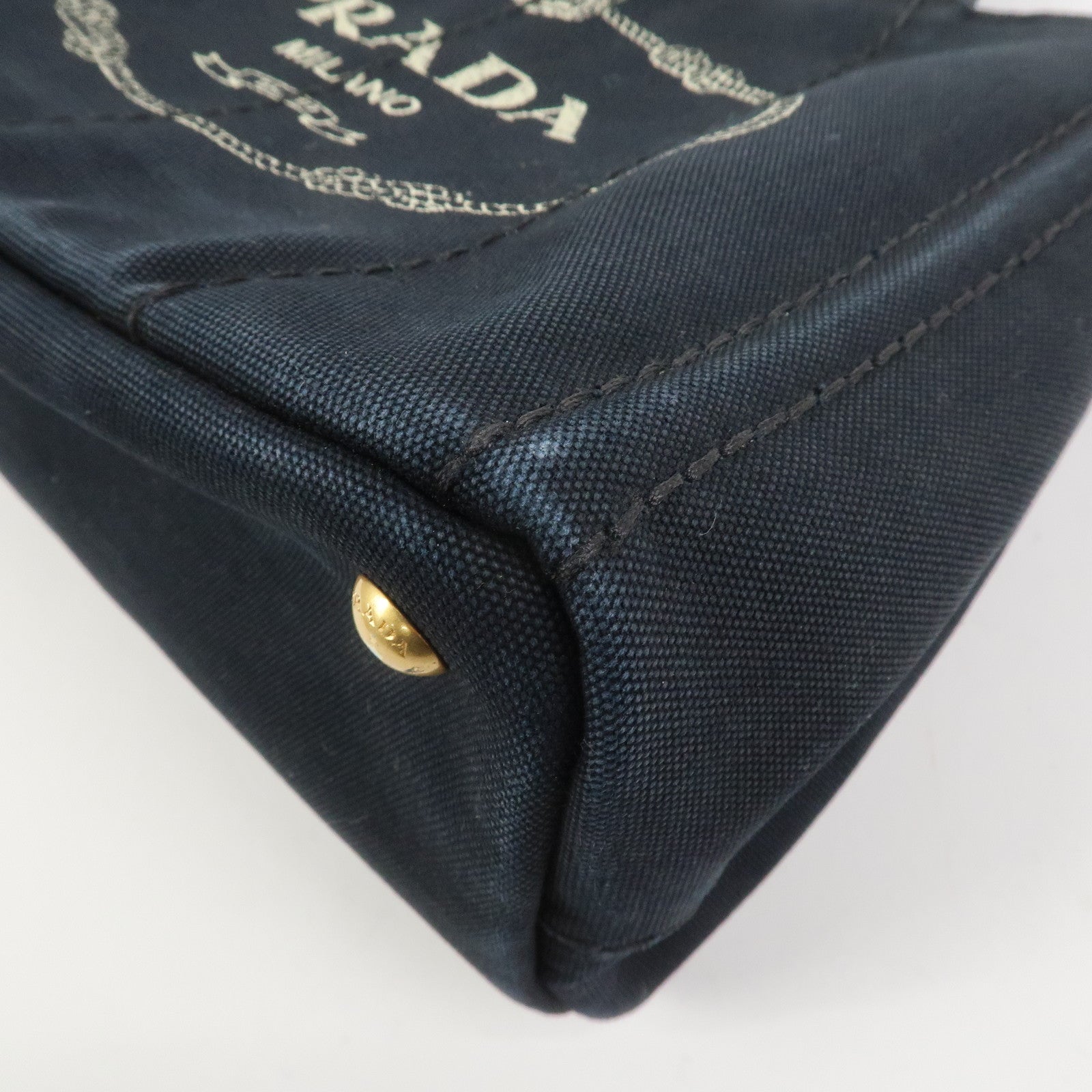 PRADA Canapa Mini Triangle Logo Canvas 2Way Hand Bag Black 1BG439