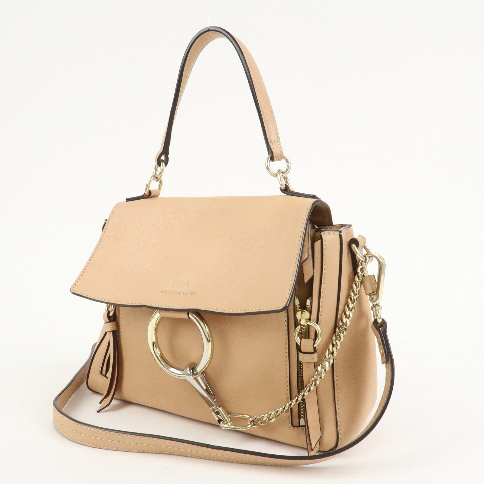 Chloe FAYE Leather Suede Hand Bag Pink Beige Gold