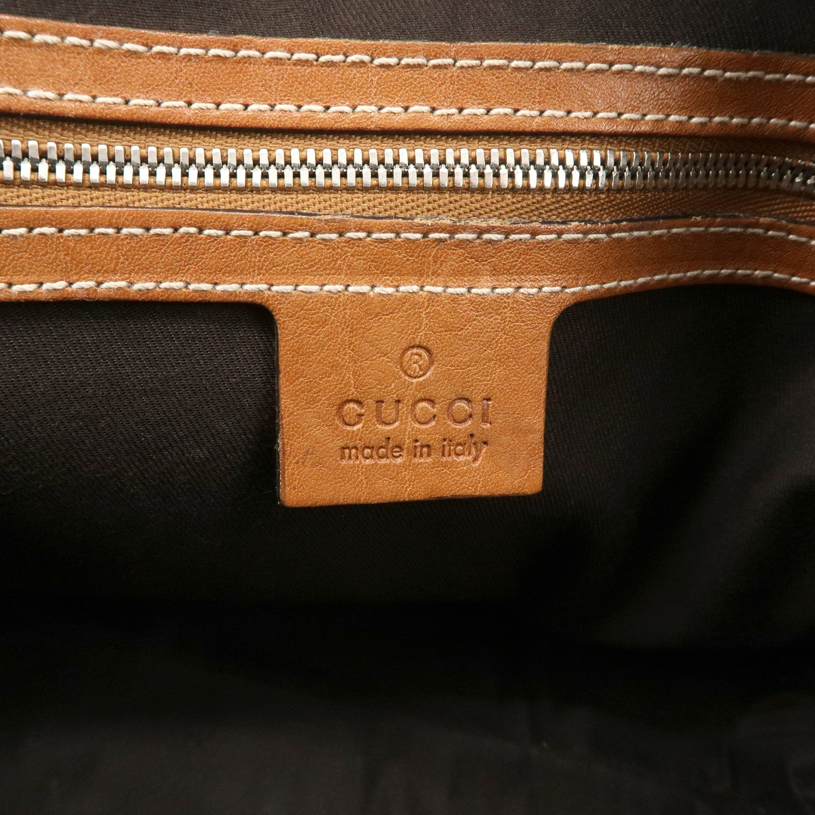 GUCCI Interlocking G Sherry Leather Canvas Hand Bag Beige 114882 Used