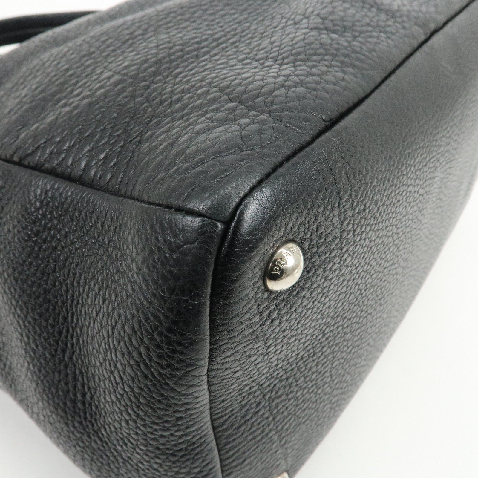 PRADA Logo Leather Shoulder Bag Hand Bag Tote Bag Black