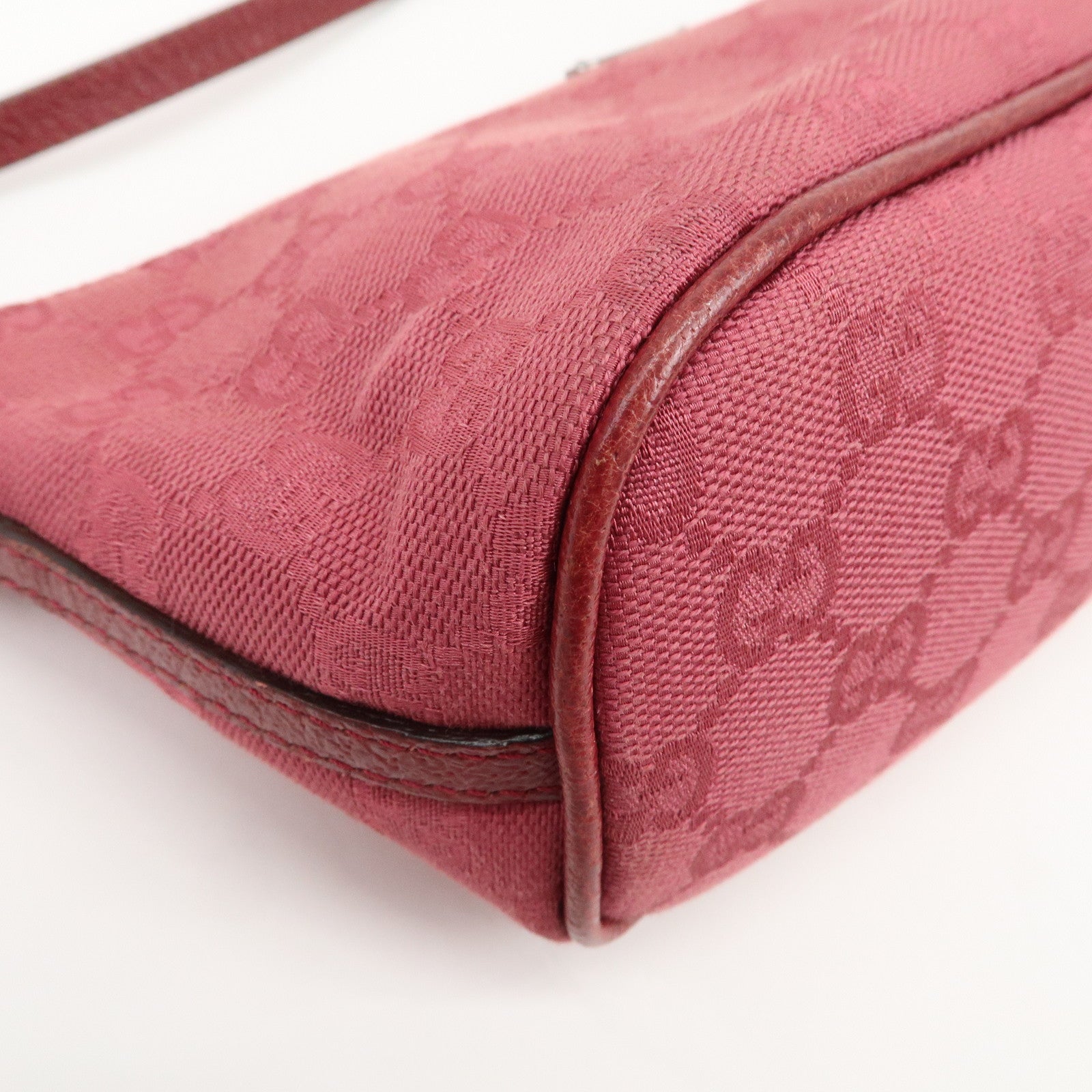 GUCCI Boat Bag GG Monogram Canvas Leather Hand Bag Pouch Pink 07198