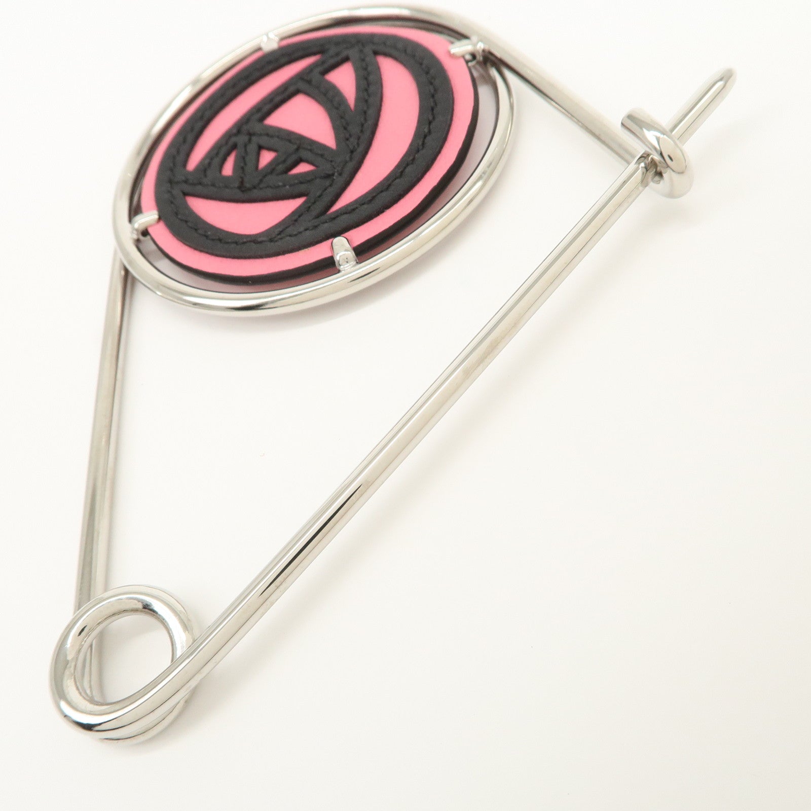 LOEWE Leather Metal Rose Meccano Pin Pink Black Silver