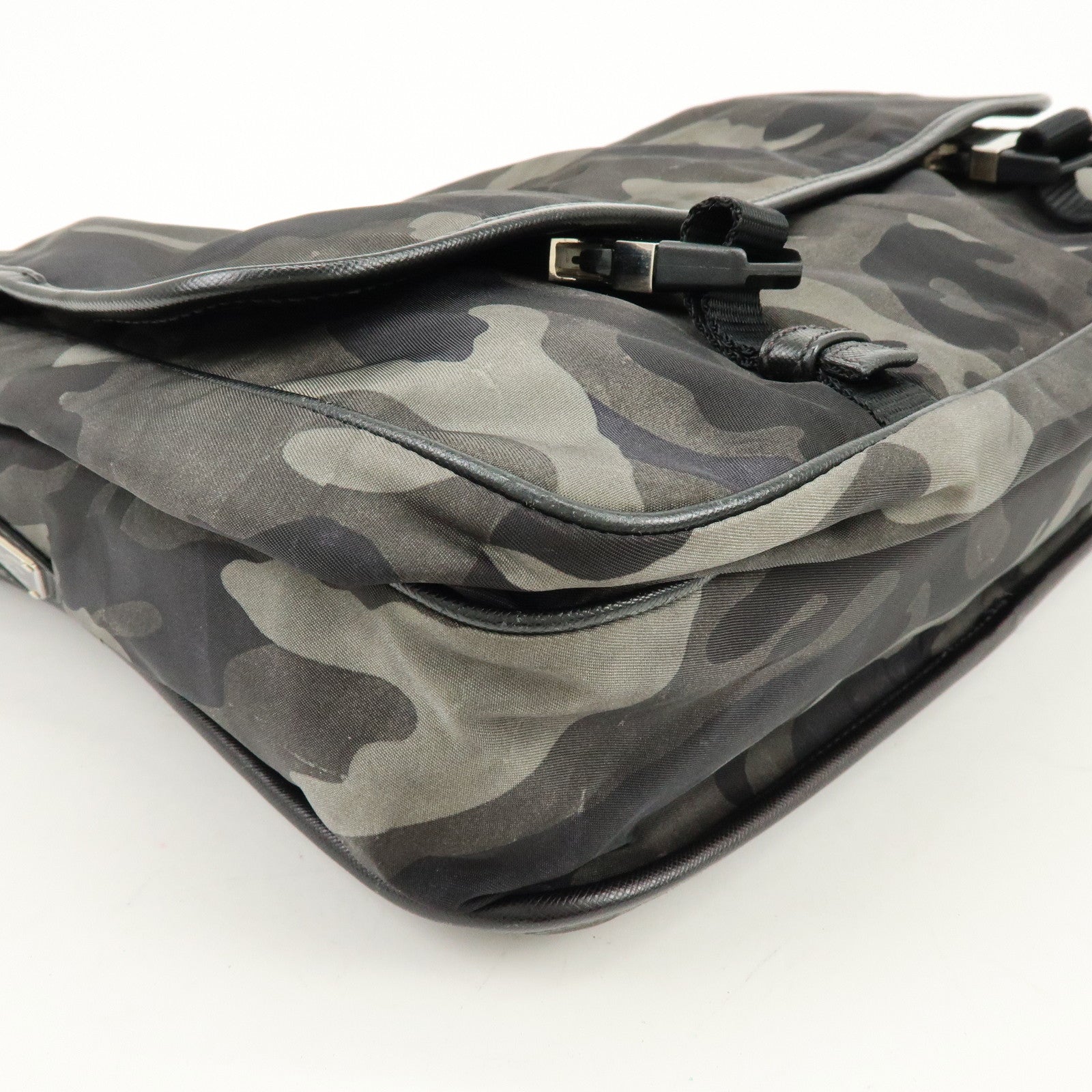 PRADA Triangle Logo Nylon Saffiano Leather Camouflage Shoulder Bag