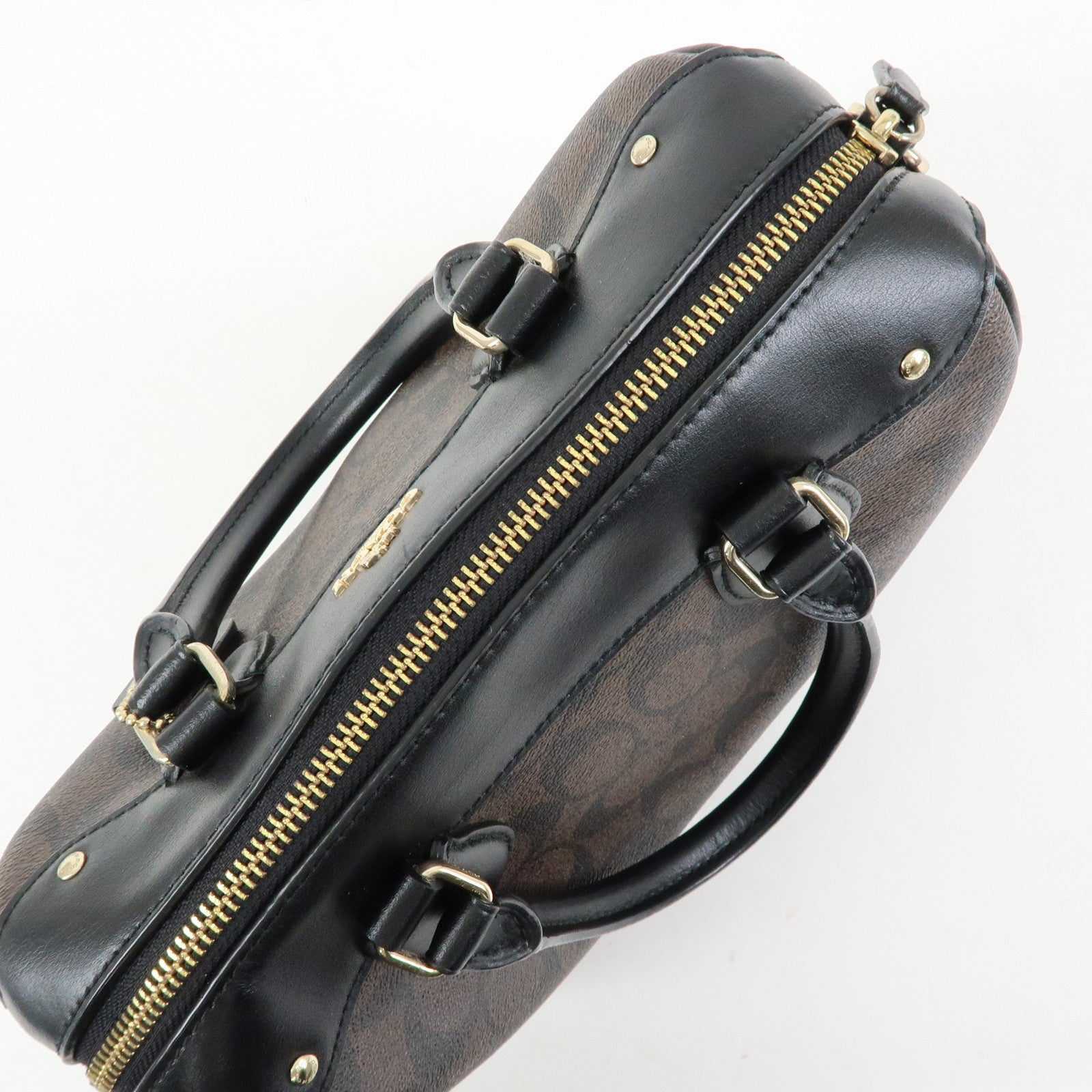 COACH Signature PVC Leather 2Way Shoulder Bag Hand Bag Dark Brown