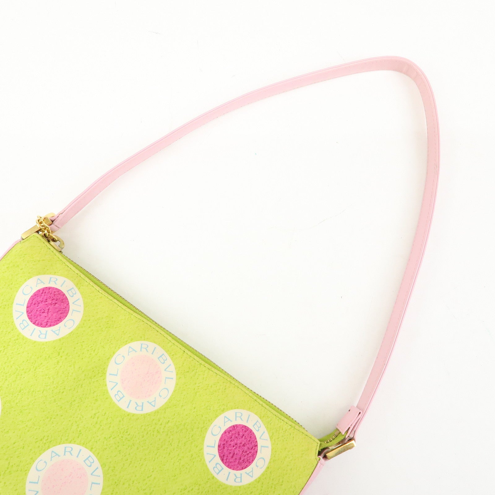 BVLGARI Nylon Leather Shoulder Bag Hand Bag Light Pink Light Green