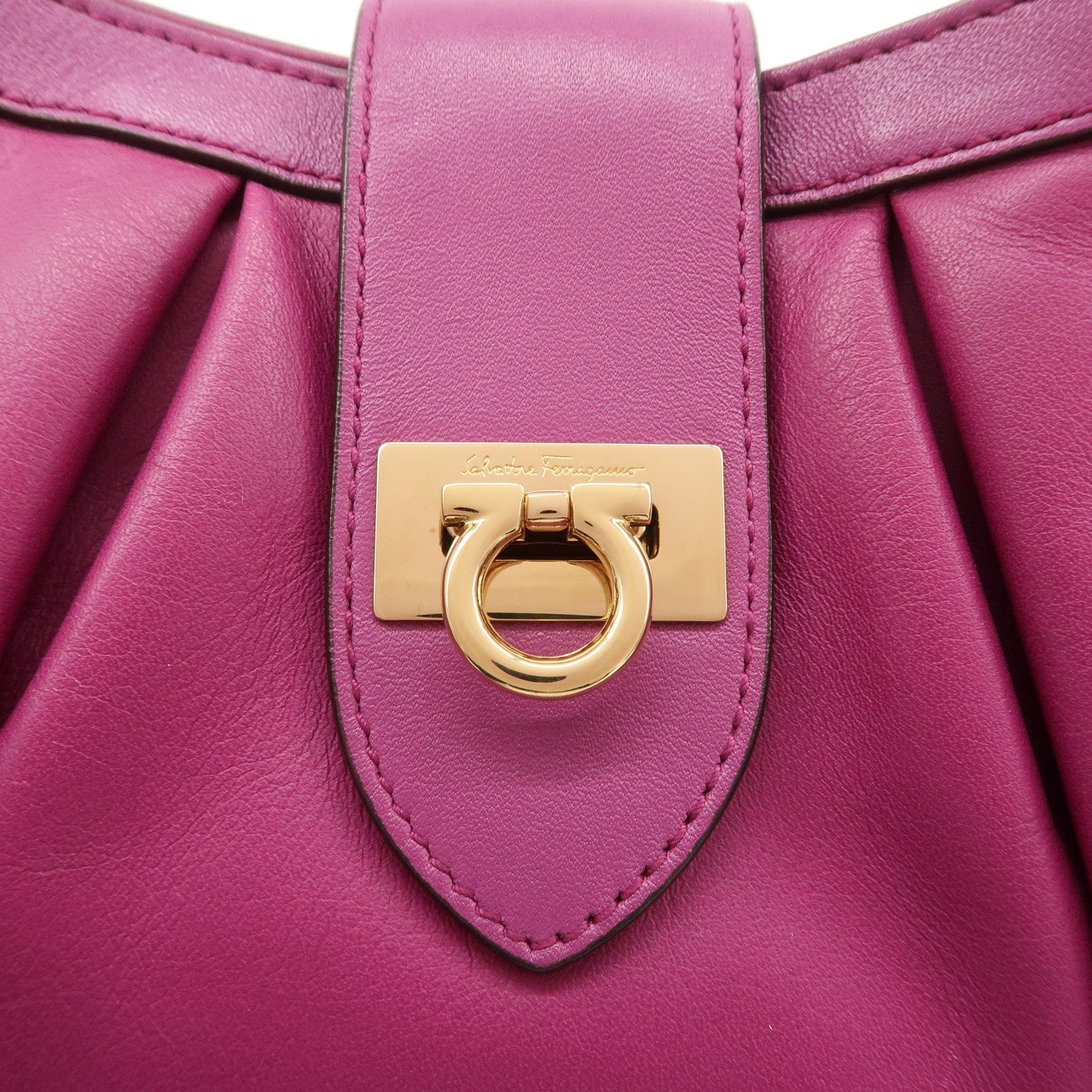 Ferragamo Gancini Leather Shoulder Bag Hand Bag Purple