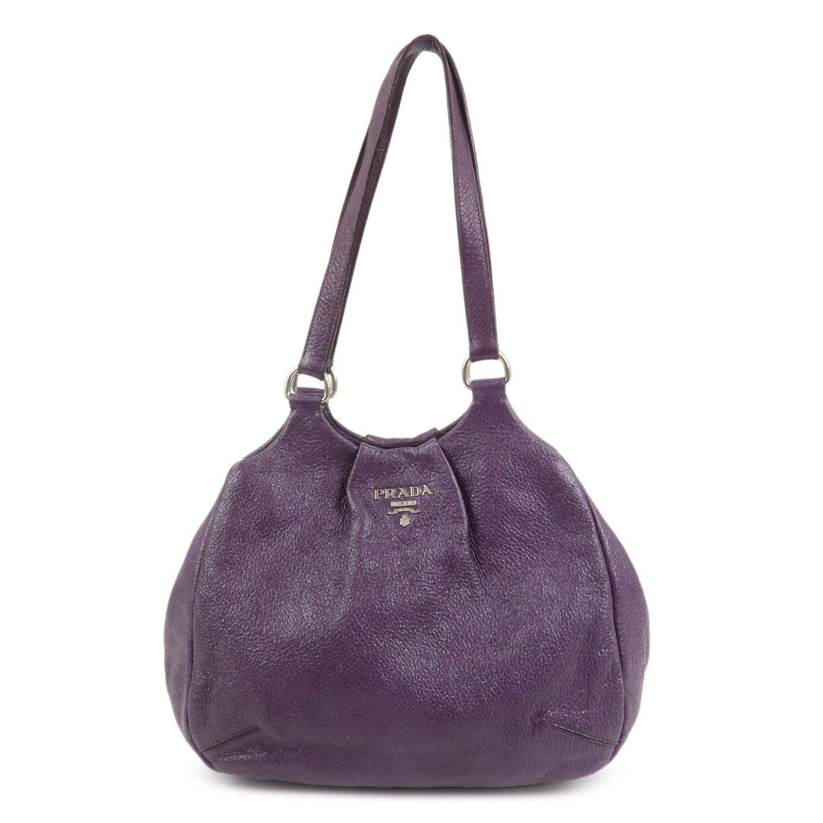 PRADA Leather Tote Bag Shoulder Bag Purple Silver