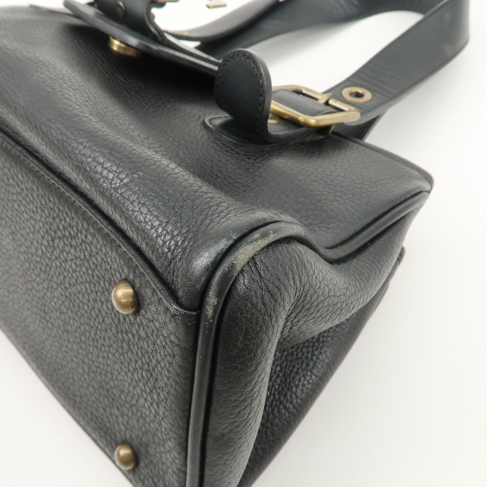 Chloe Logo Leather Shoulder Bag Hand Bag Black Gold Hardware Used