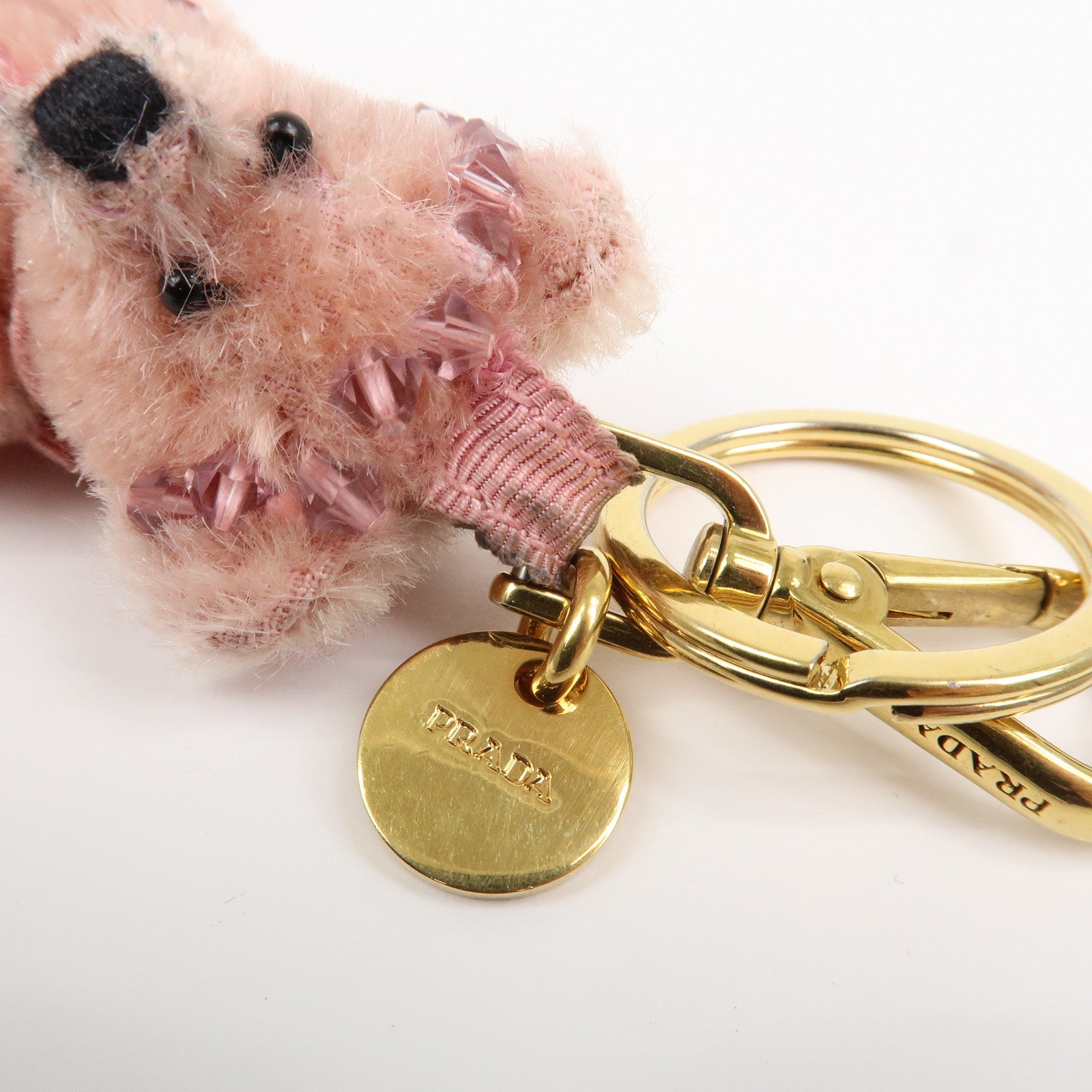 PRADA Logo Bear Motif Bag Charm Key Holder Bijou Pink
