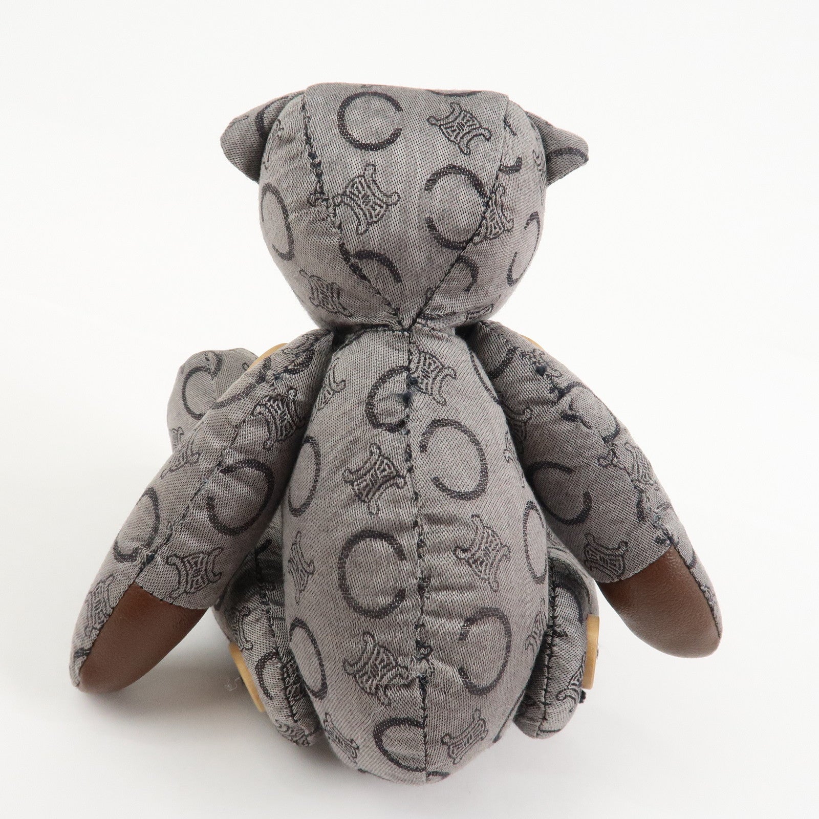 CELINE C Macadam Logo Canvas Leather Teddy Bear Stuffed Animal Gray