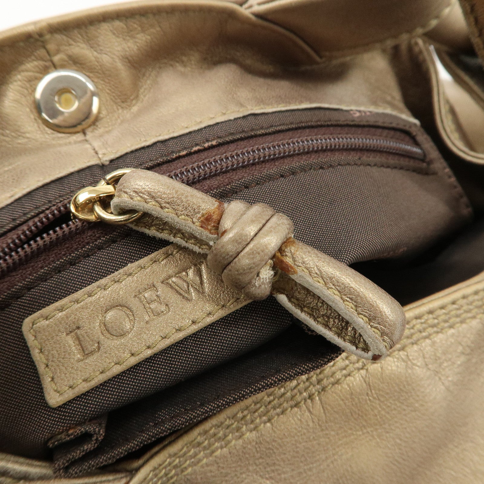 LOEWE Anagram Nappa Aire Leather Hand Bag Shoulder Bag Gold Used