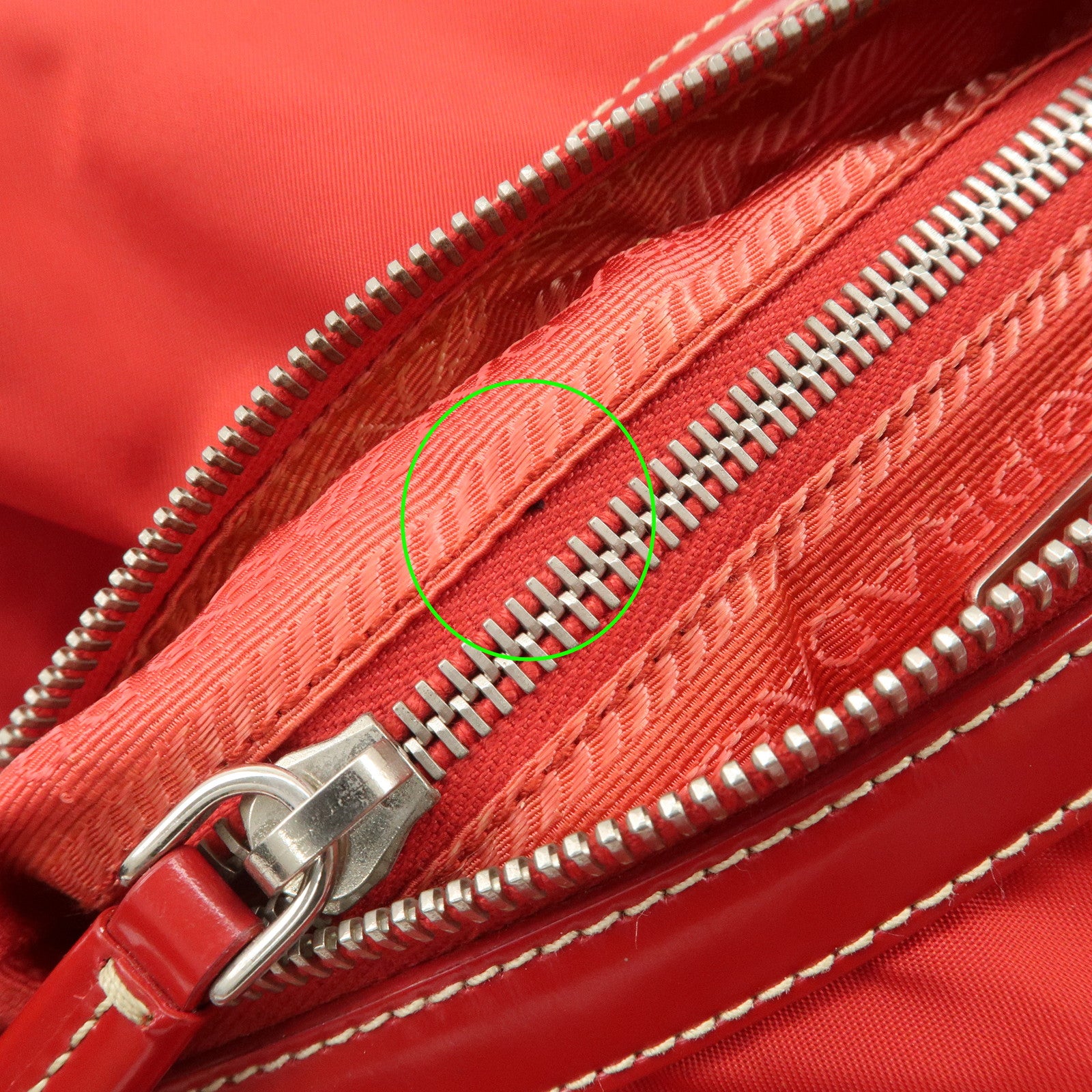 PRADA Logo Nylon Leather Shoulder Bag  Silver HDW Red Used